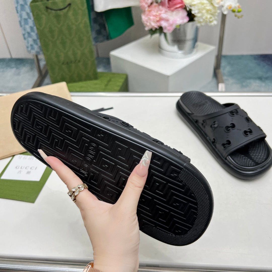 Black GG Slide Flip Flops Details