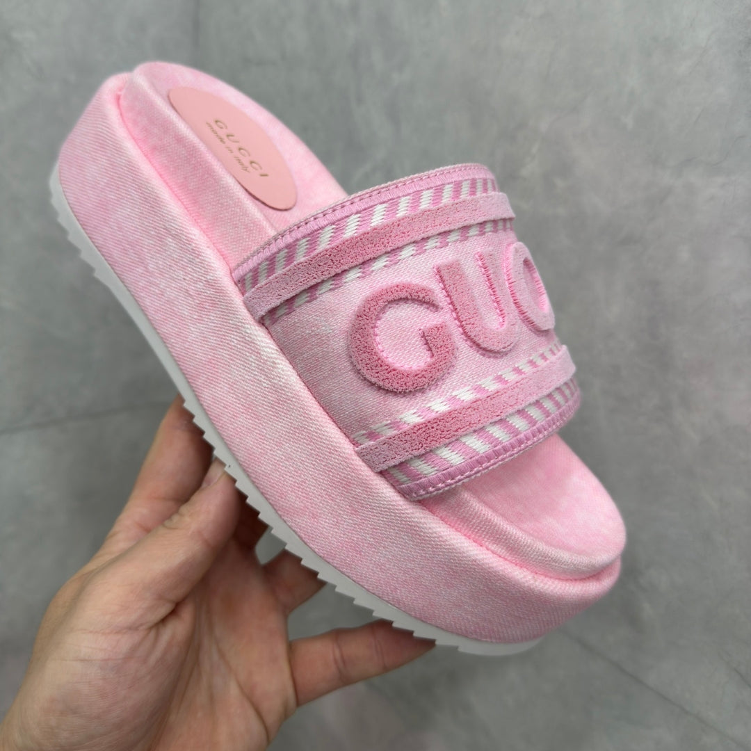 GG Pink Slide Platform Sandal with Logo