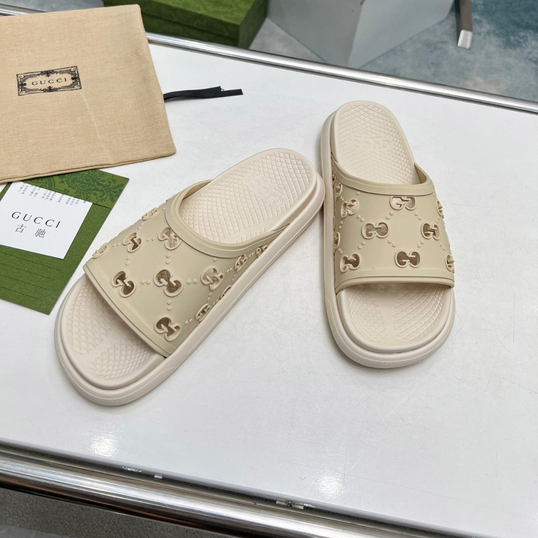 Beige GG Slide Flip Flops Details