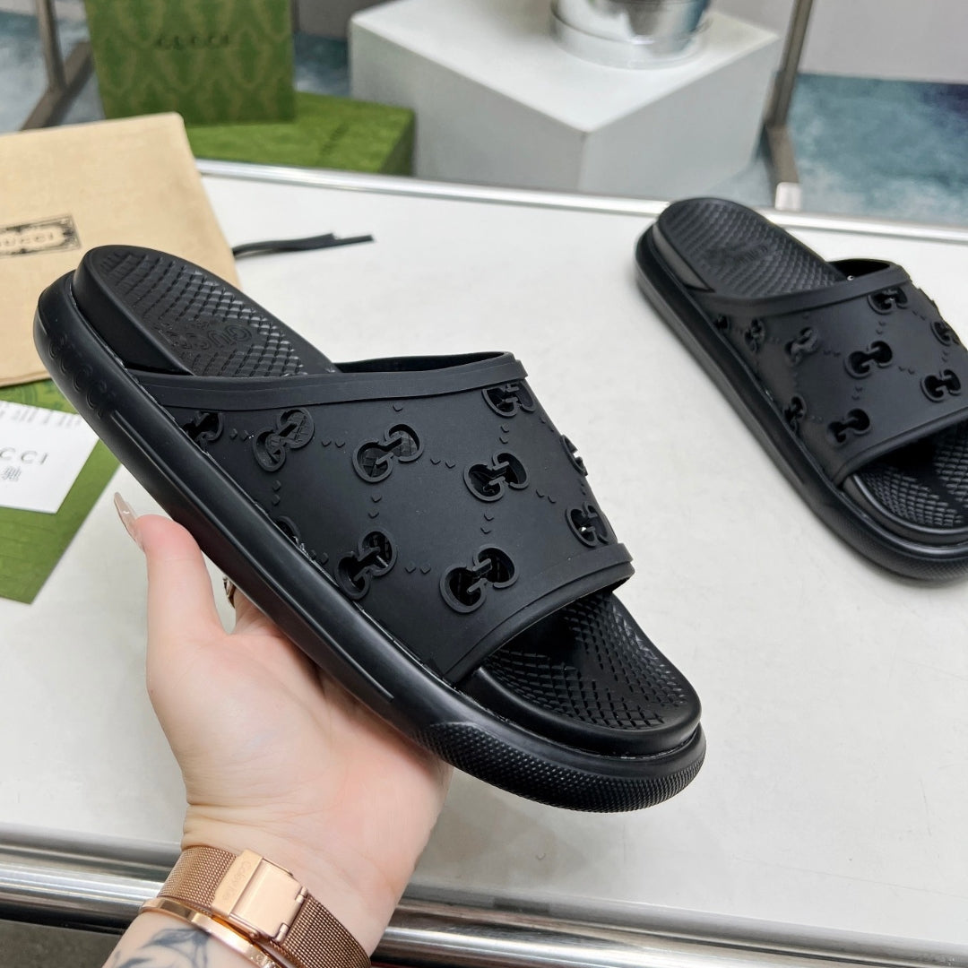 Black GG Slide Flip Flops Details