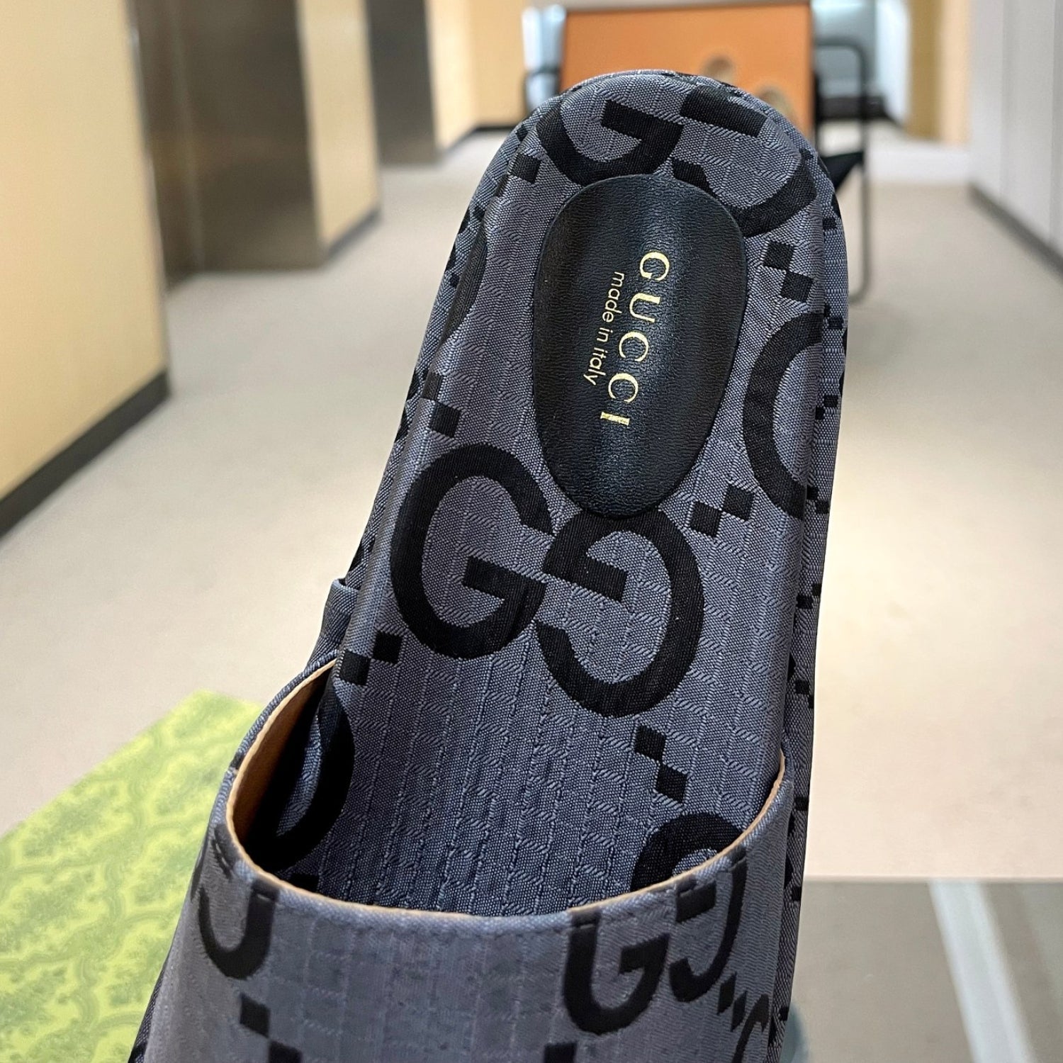 GG Platform Slider Sandal Gray with Print