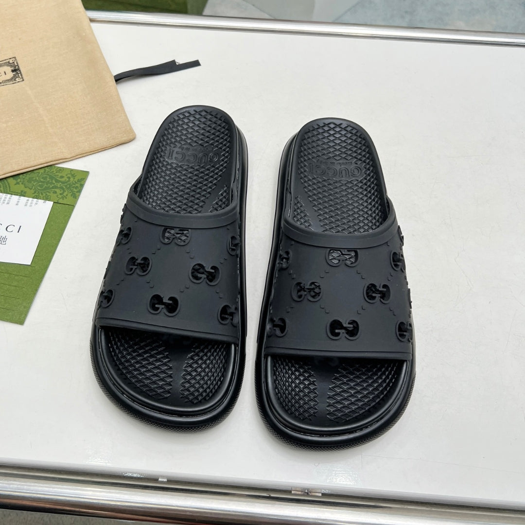 Black GG Slide Flip Flops Details