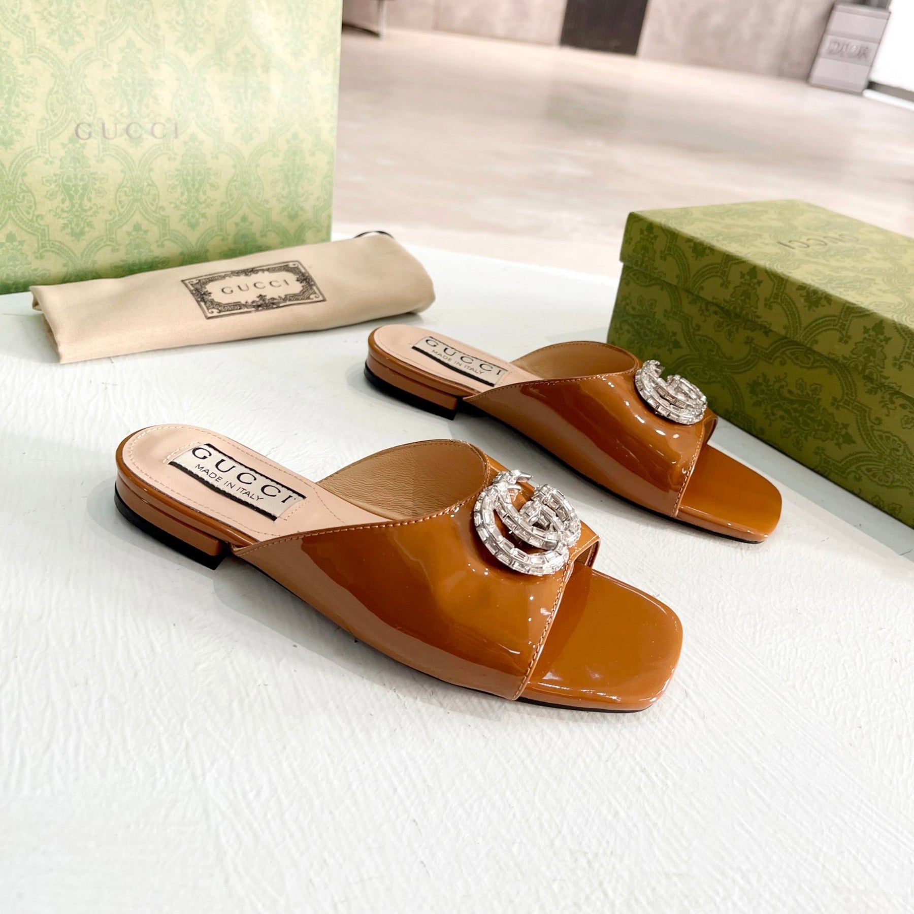 GG Flat Sandal with Double GG Brown