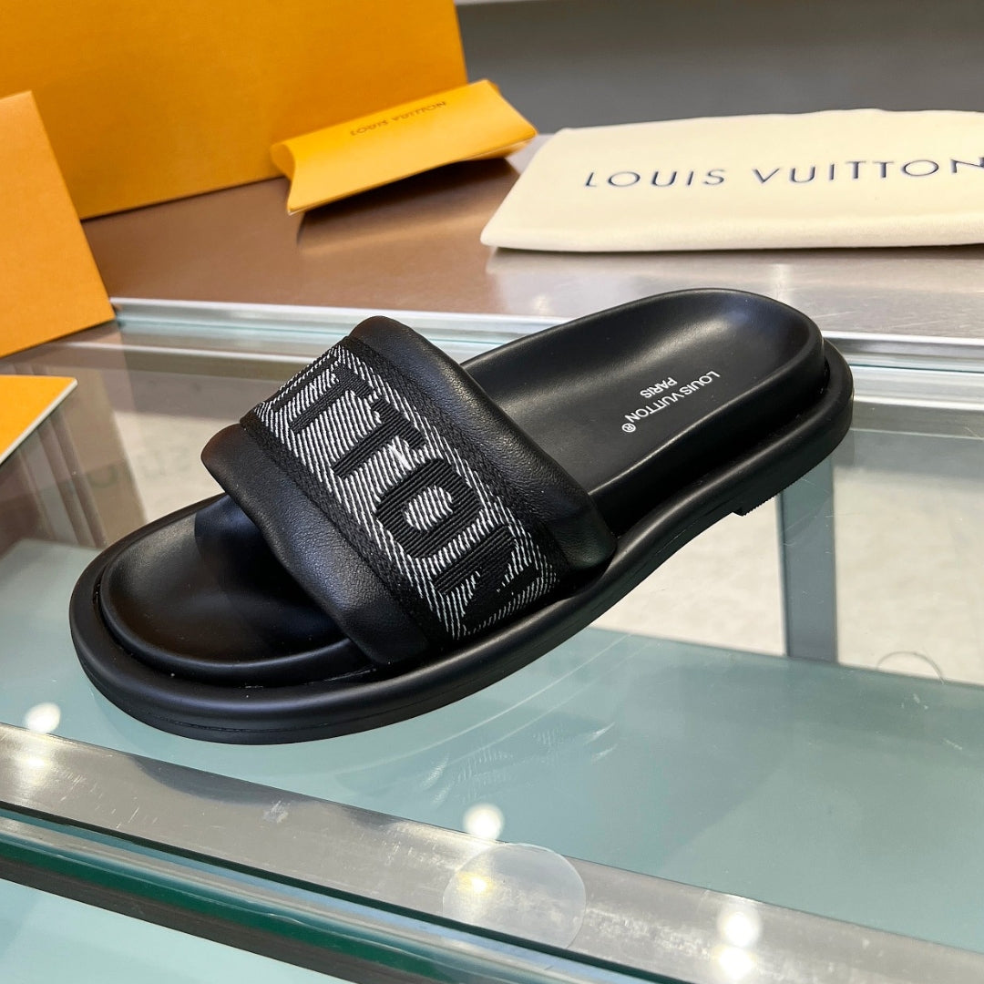 LV Black #3 Leather Slide Sandal