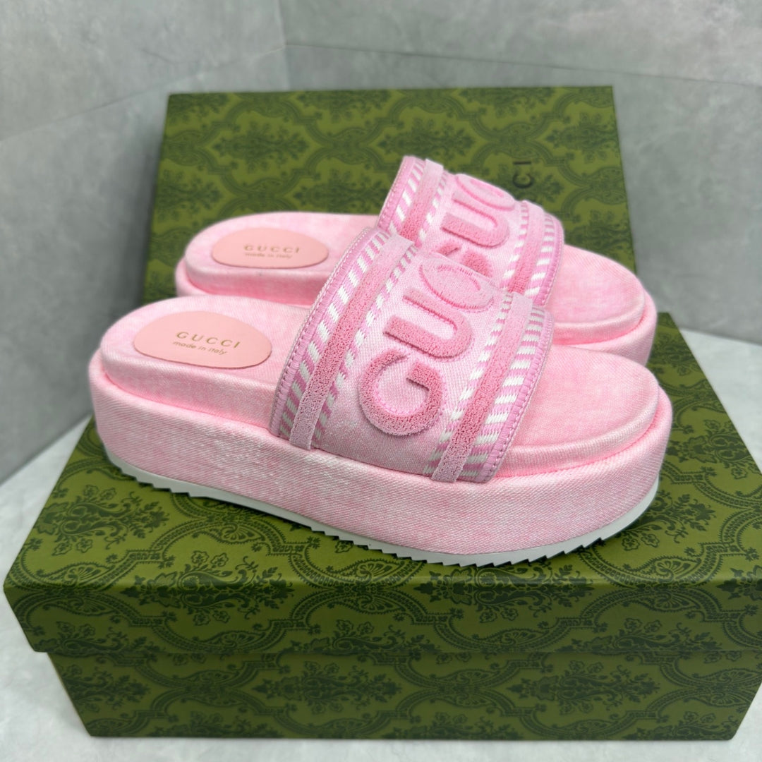 GG Pink Slide Platform Sandal with Logo