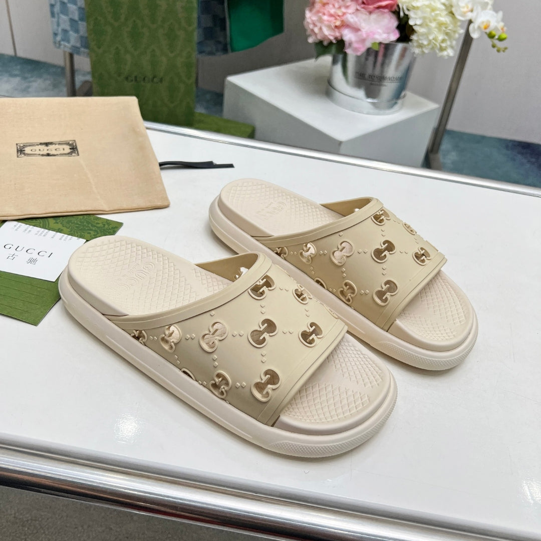 Beige GG Slide Flip Flops Details