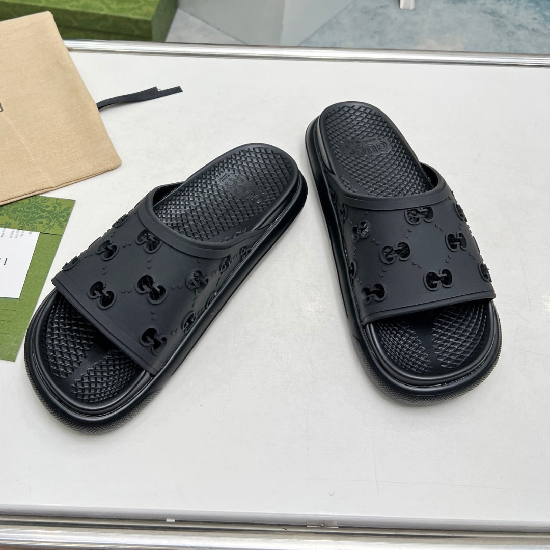 Black GG Slide Flip Flops Details