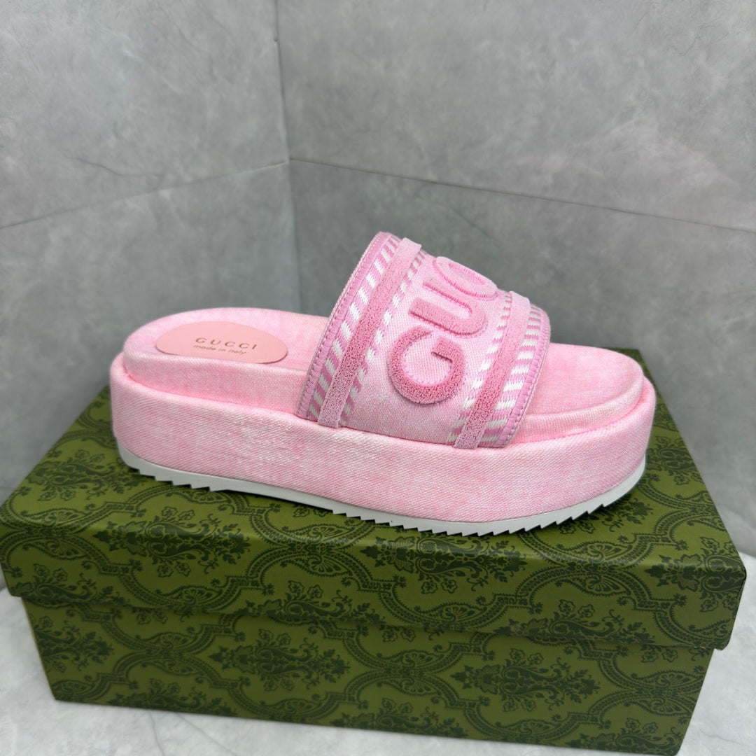 GG Pink Slide Platform Sandal with Logo