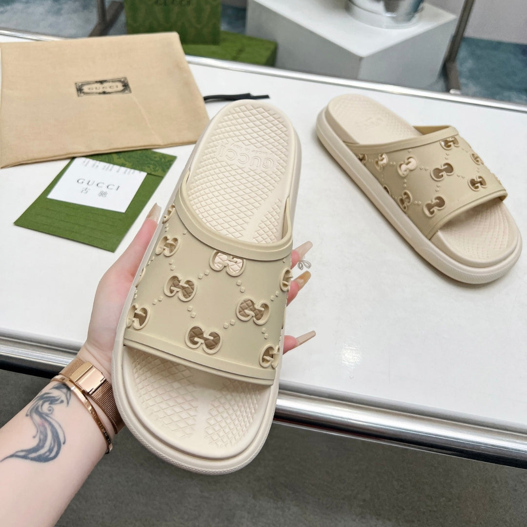 Beige GG Slide Flip Flops Details