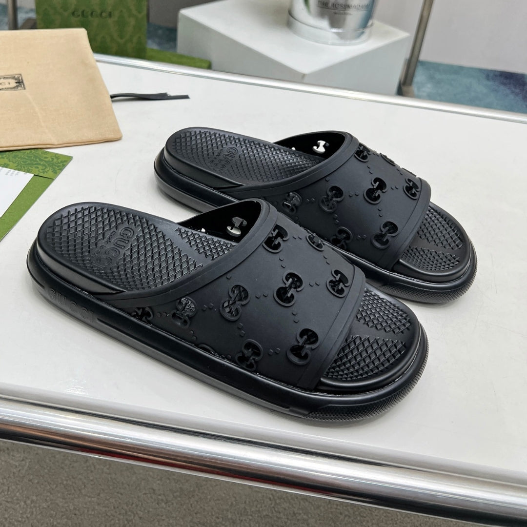 Black GG Slide Flip Flops Details