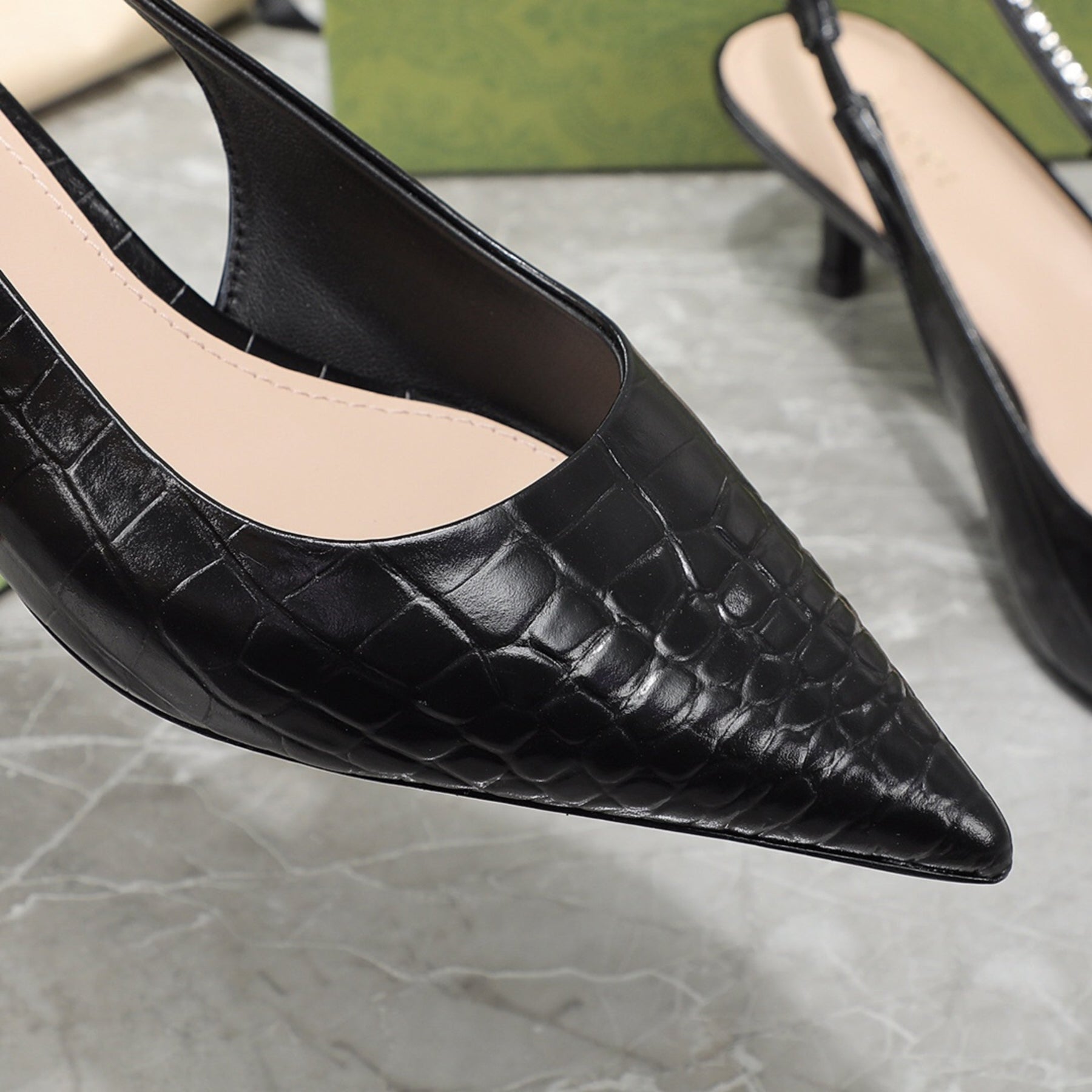 GG Signoria Black Leather Pumps with 45mm heel