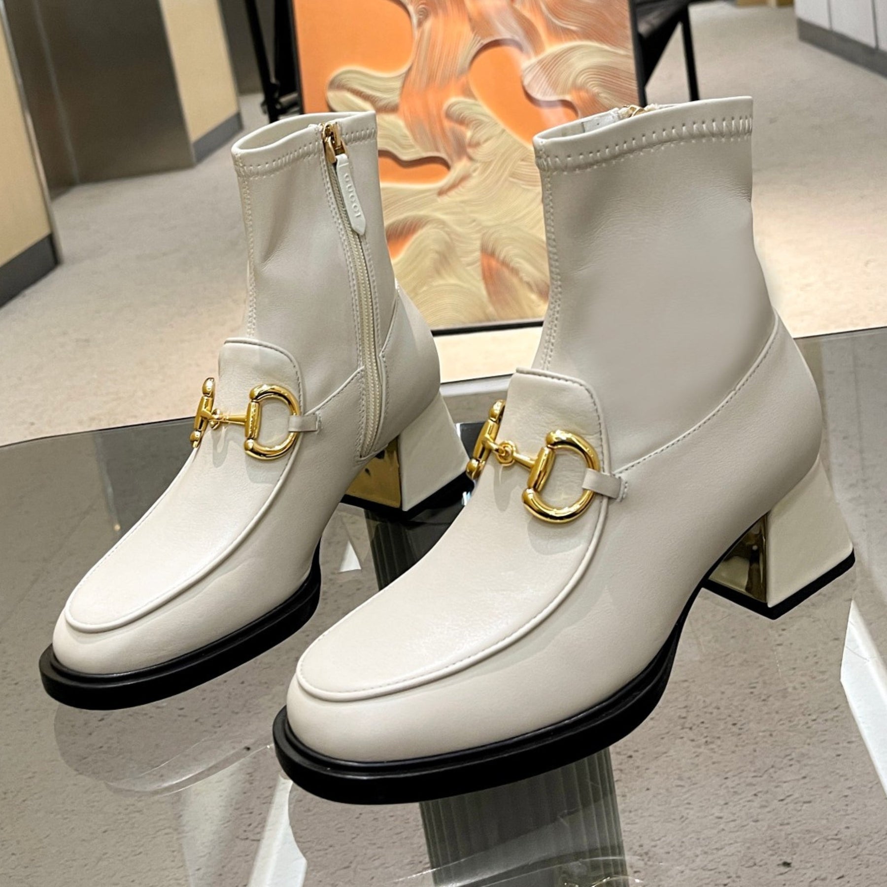 GG boot with horsebit detail and 55mm heel in white
