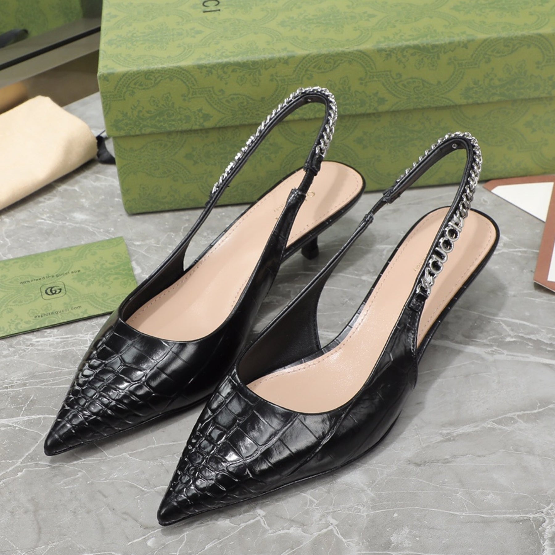 GG Signoria Black Leather Pumps with 45mm heel