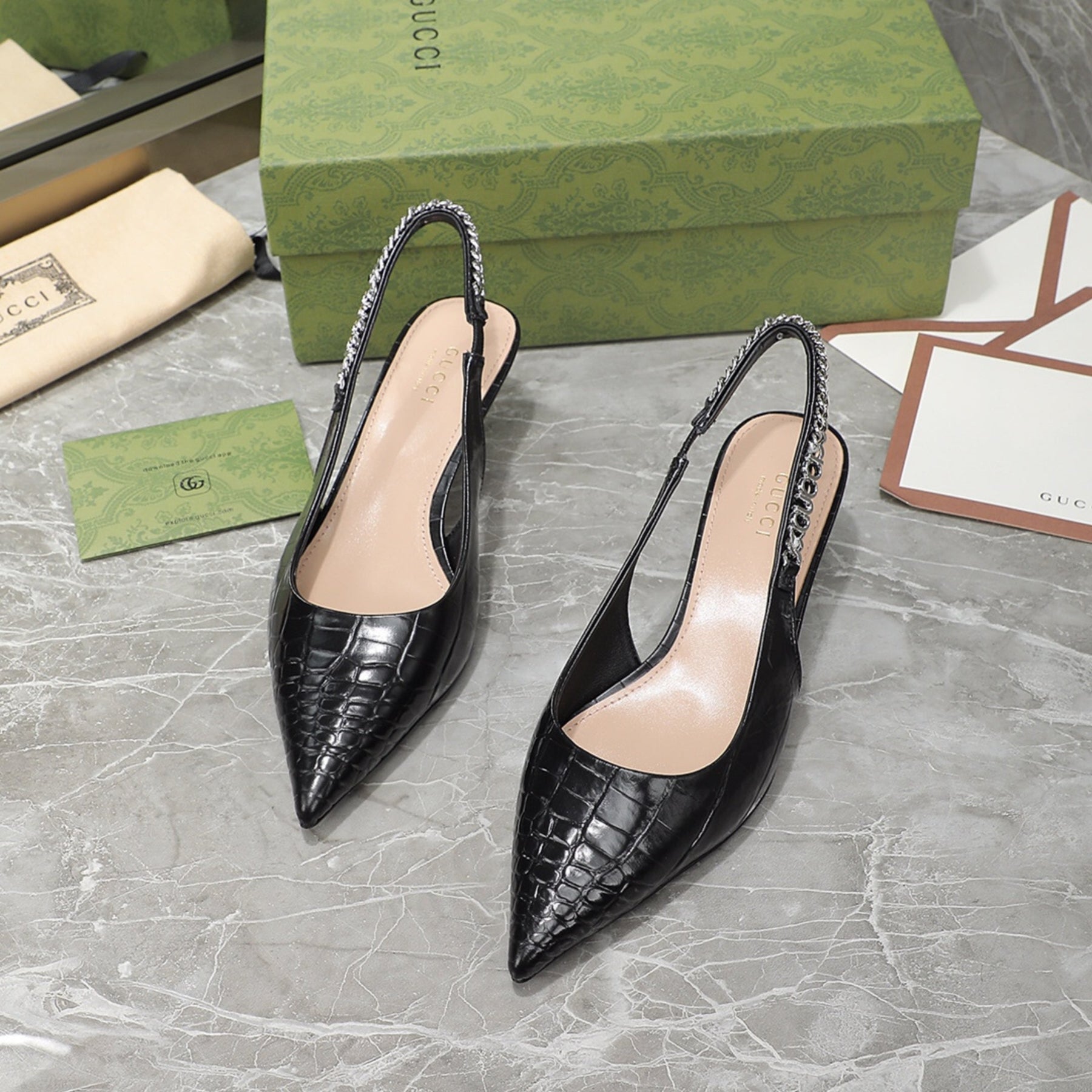 GG Signoria Black Leather Pumps with 45mm heel