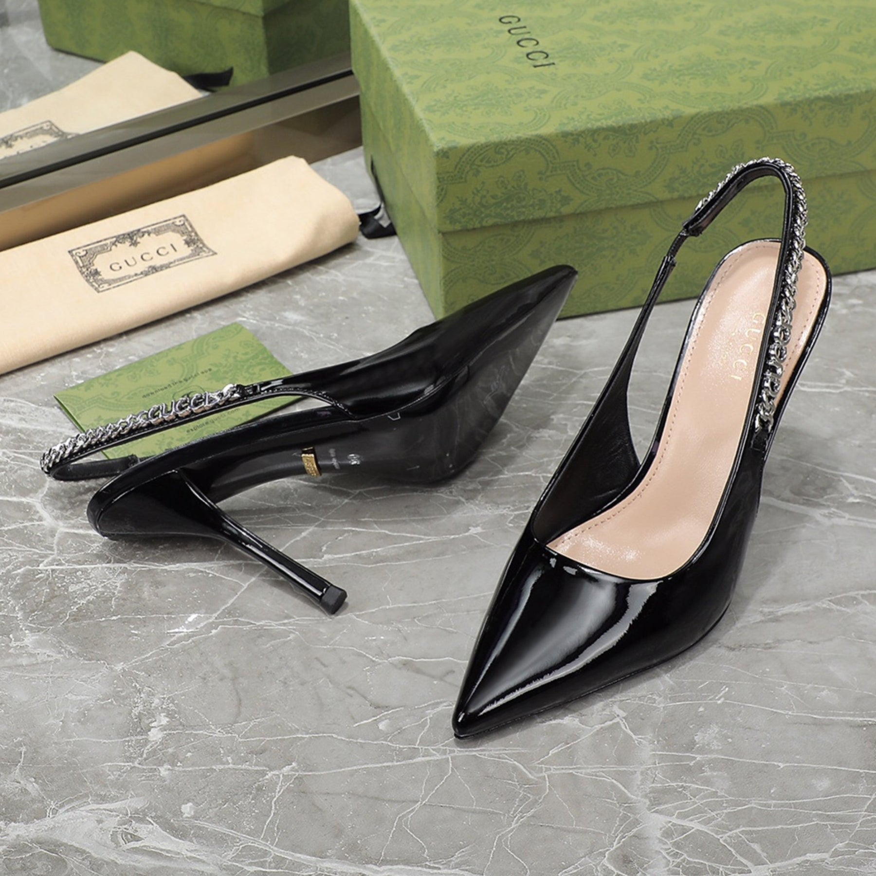 GG Scarpin Signoria Black Plain Sandal with 105mm heel