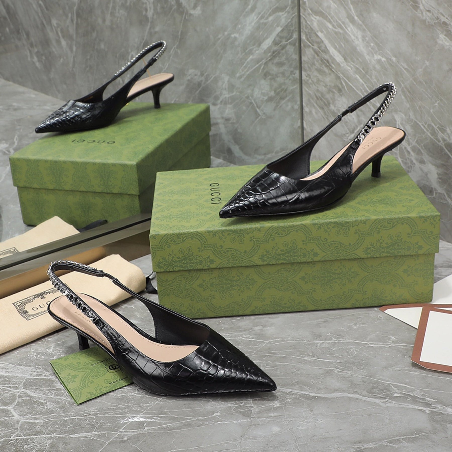 GG Signoria Black Leather Pumps with 45mm heel