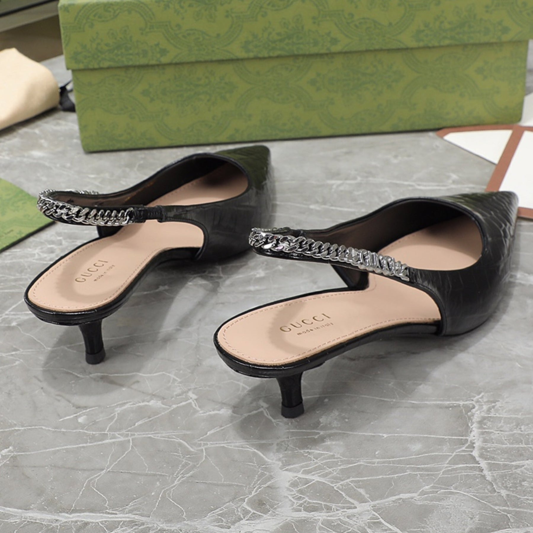 GG Signoria Black Leather Pumps with 45mm heel