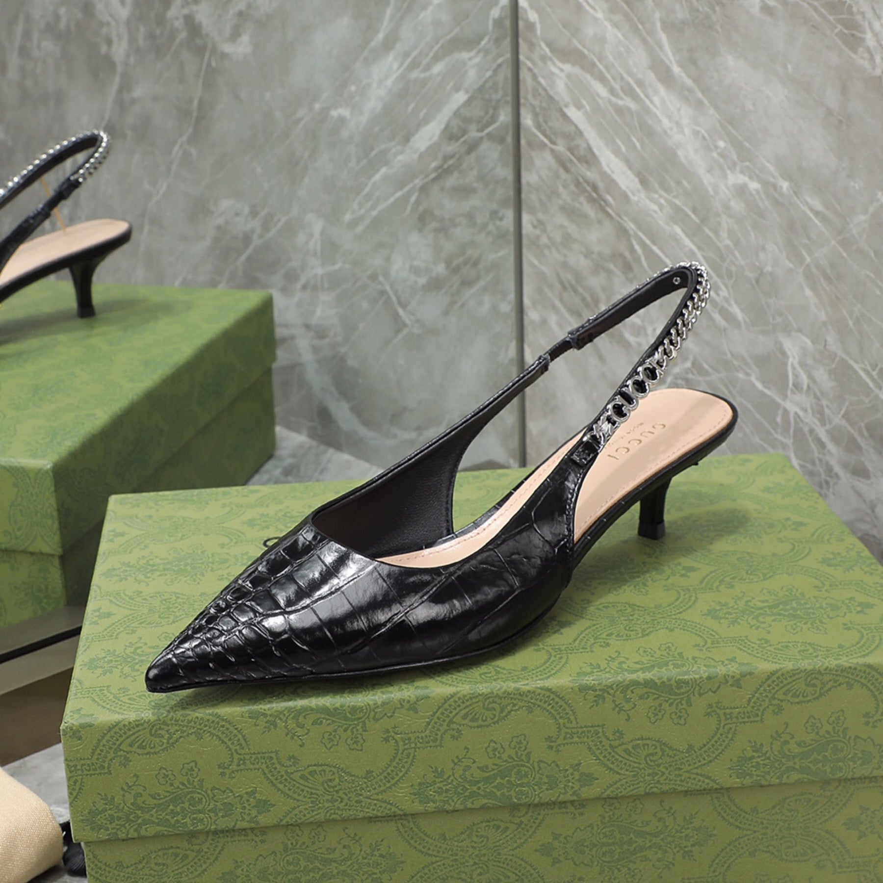 GG Signoria Black Leather Pumps with 45mm heel