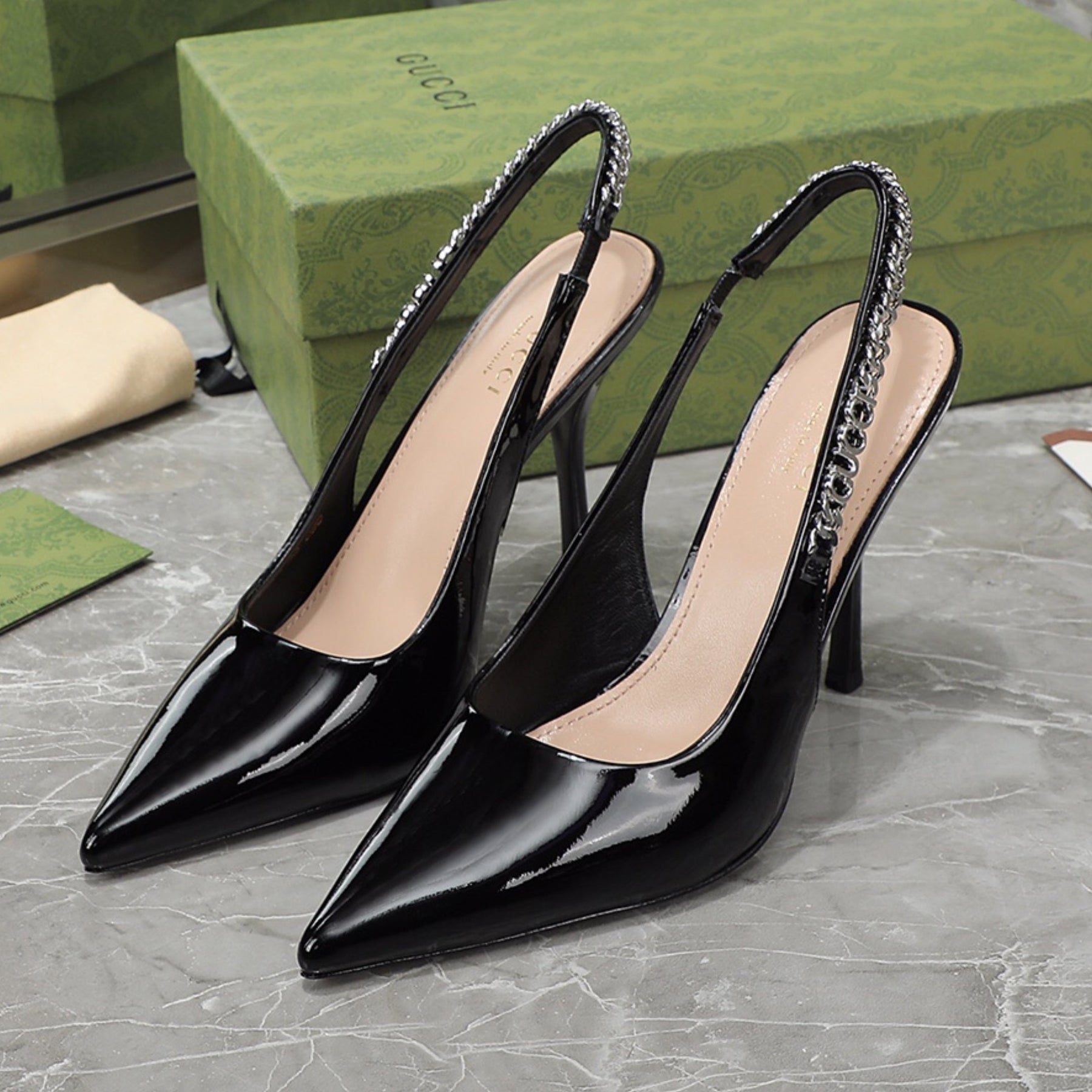 GG Scarpin Signoria Black Plain Sandal with 105mm heel