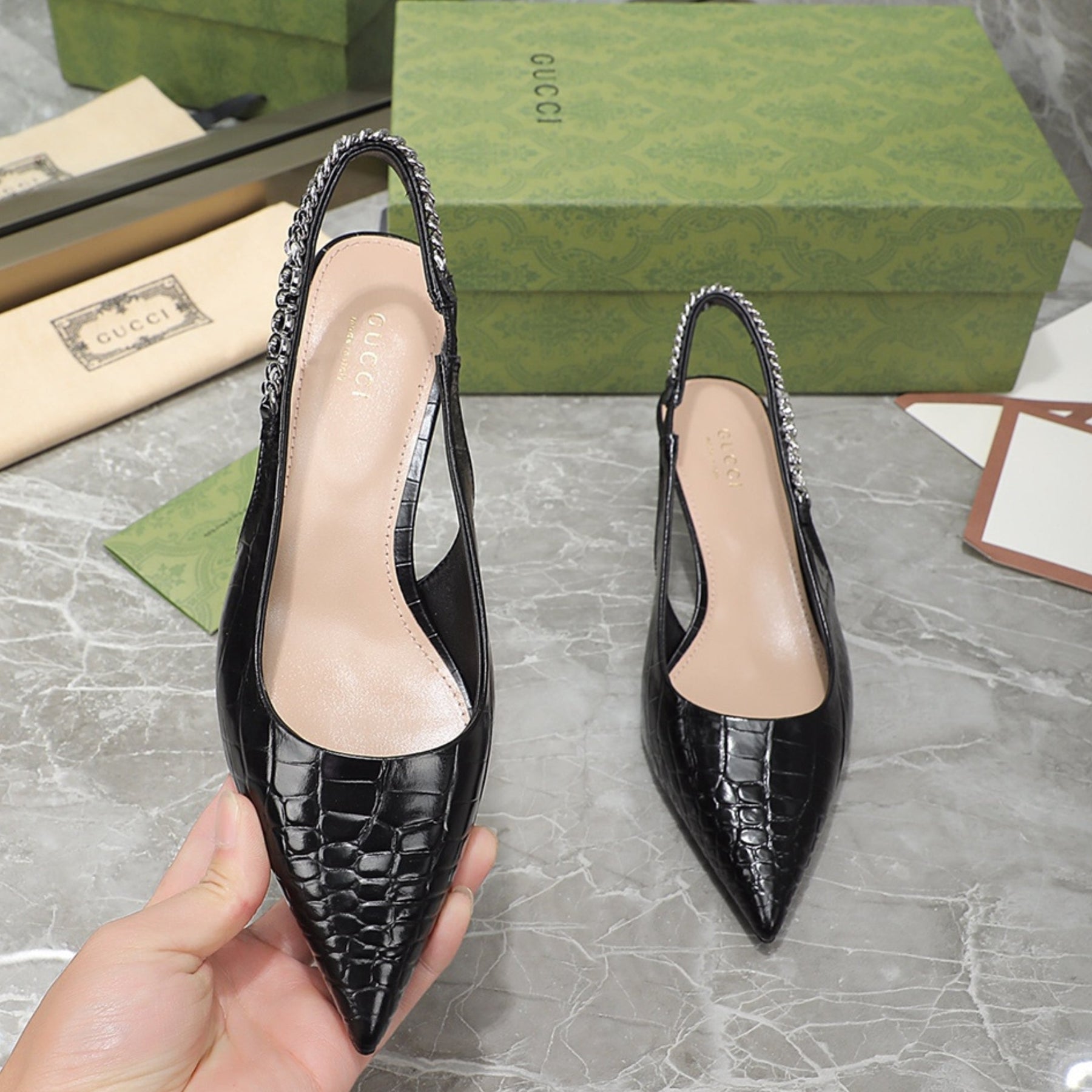 GG Signoria Black Leather Pumps with 45mm heel