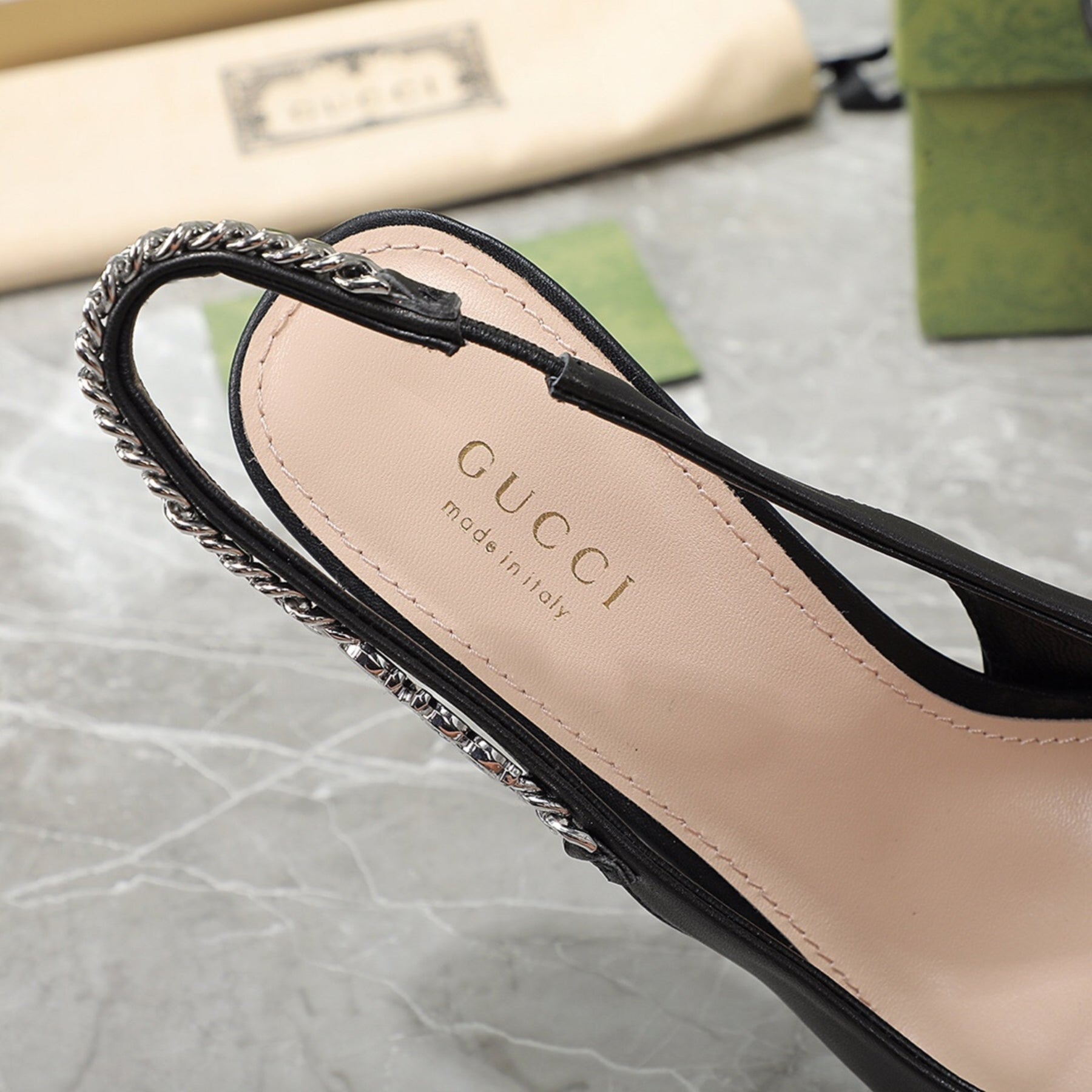 GG Scarpin Signoria Black Sandal with 105mm heel