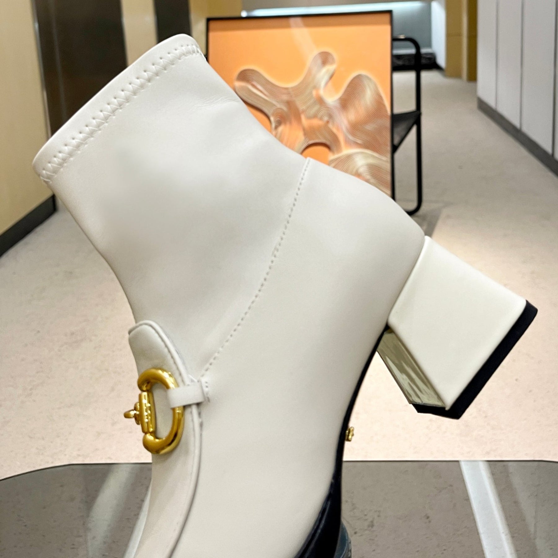 GG boot with horsebit detail and 55mm heel in white