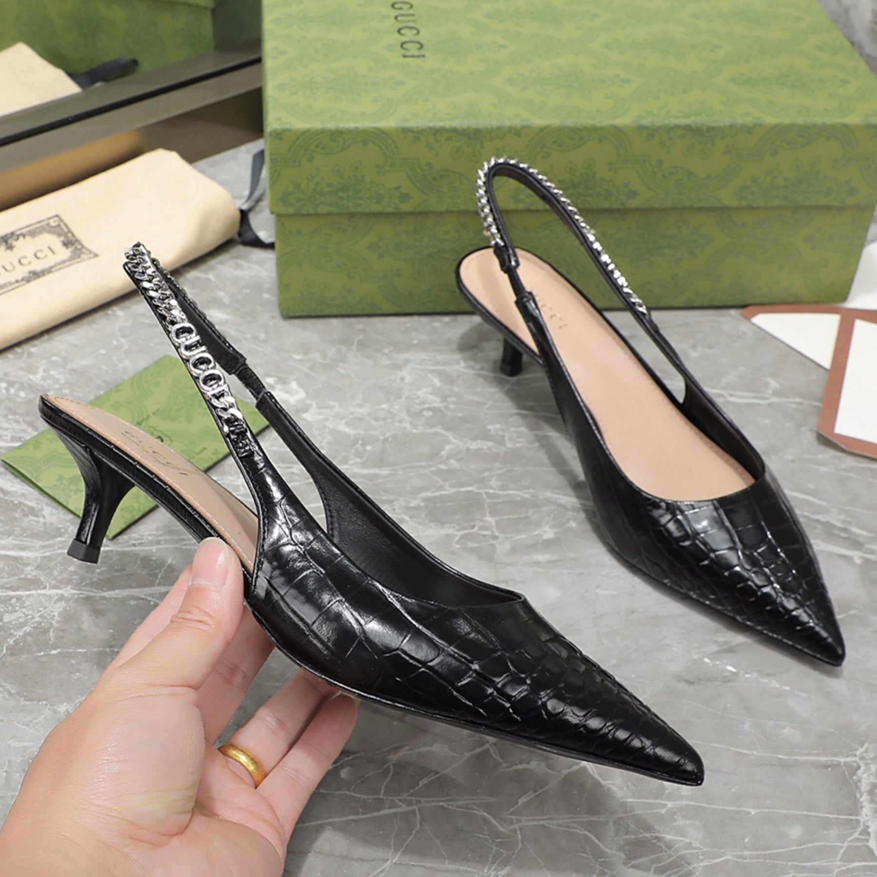 GG Signoria Black Leather Pumps with 45mm heel
