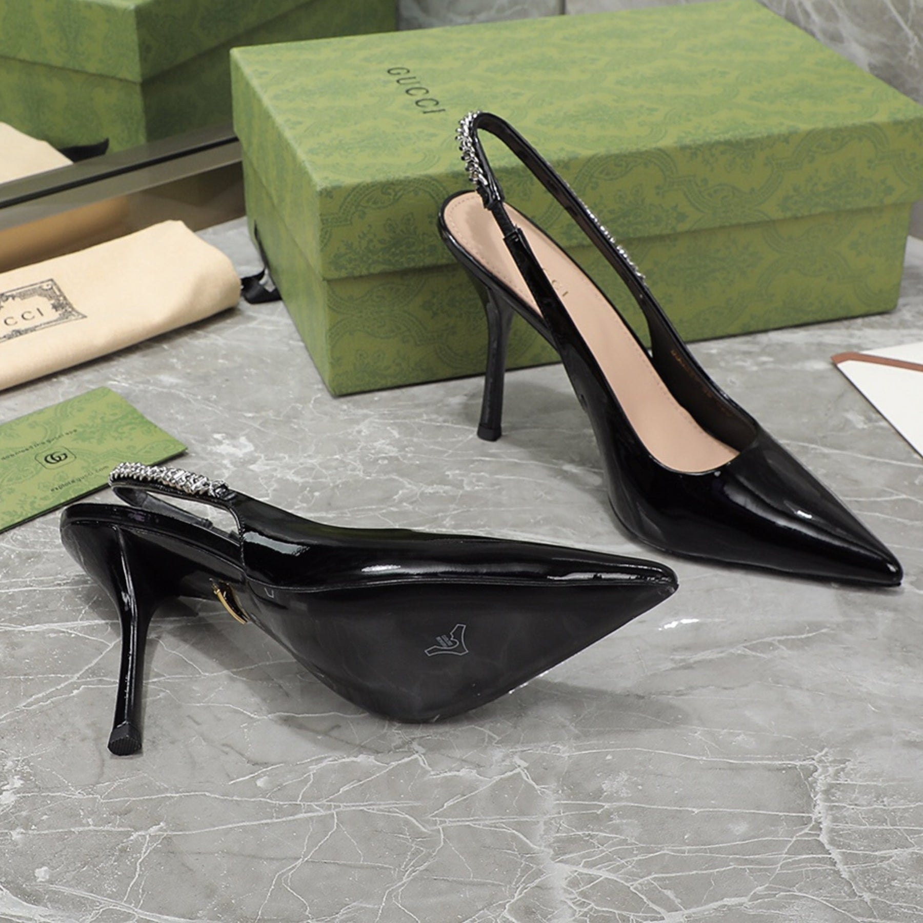 GG Scarpin Signoria Black Plain Sandal with 105mm heel