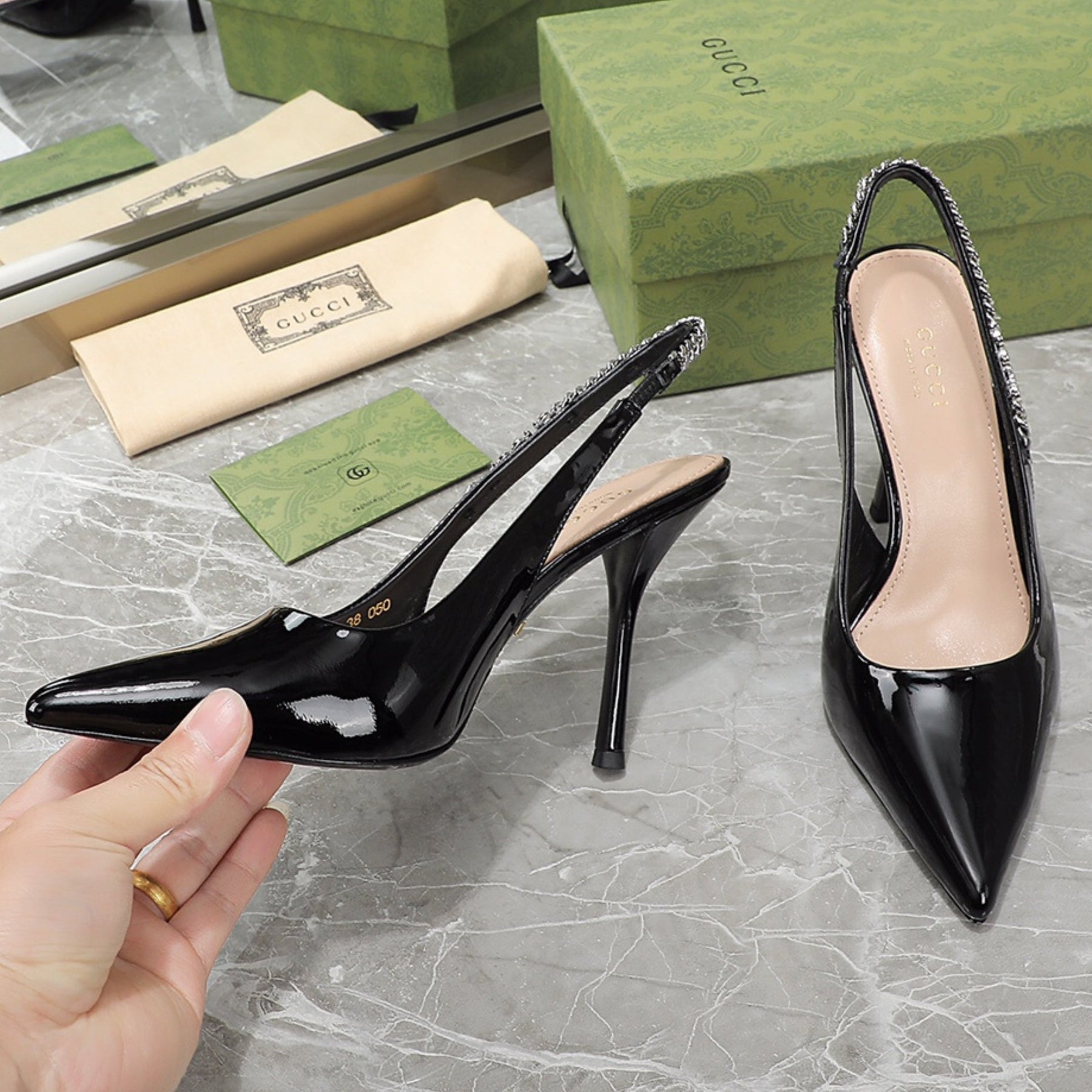 GG Scarpin Signoria Black Plain Sandal with 105mm heel