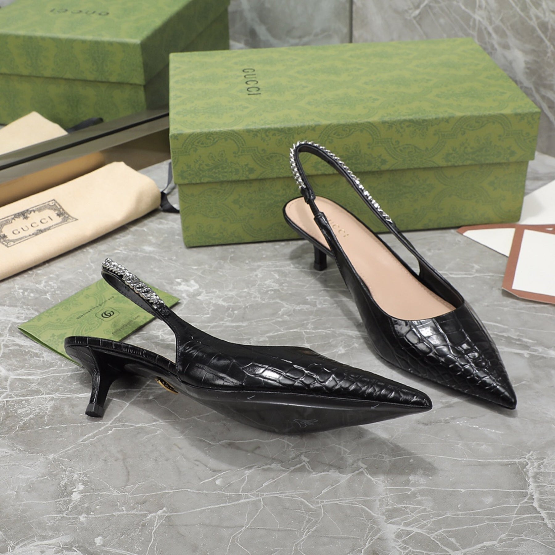 GG Signoria Black Leather Pumps with 45mm heel