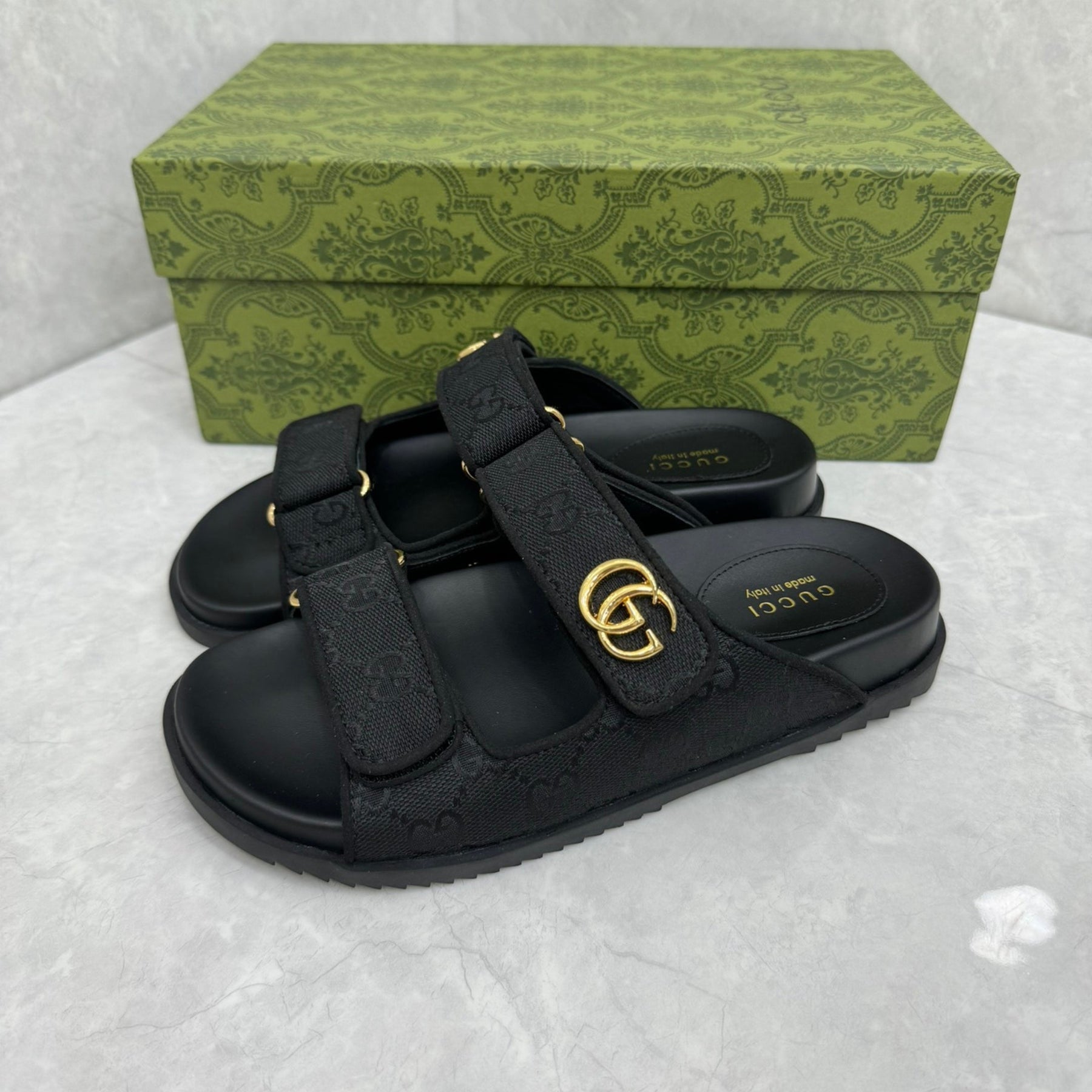 Sandália GG Slider com Double com preto