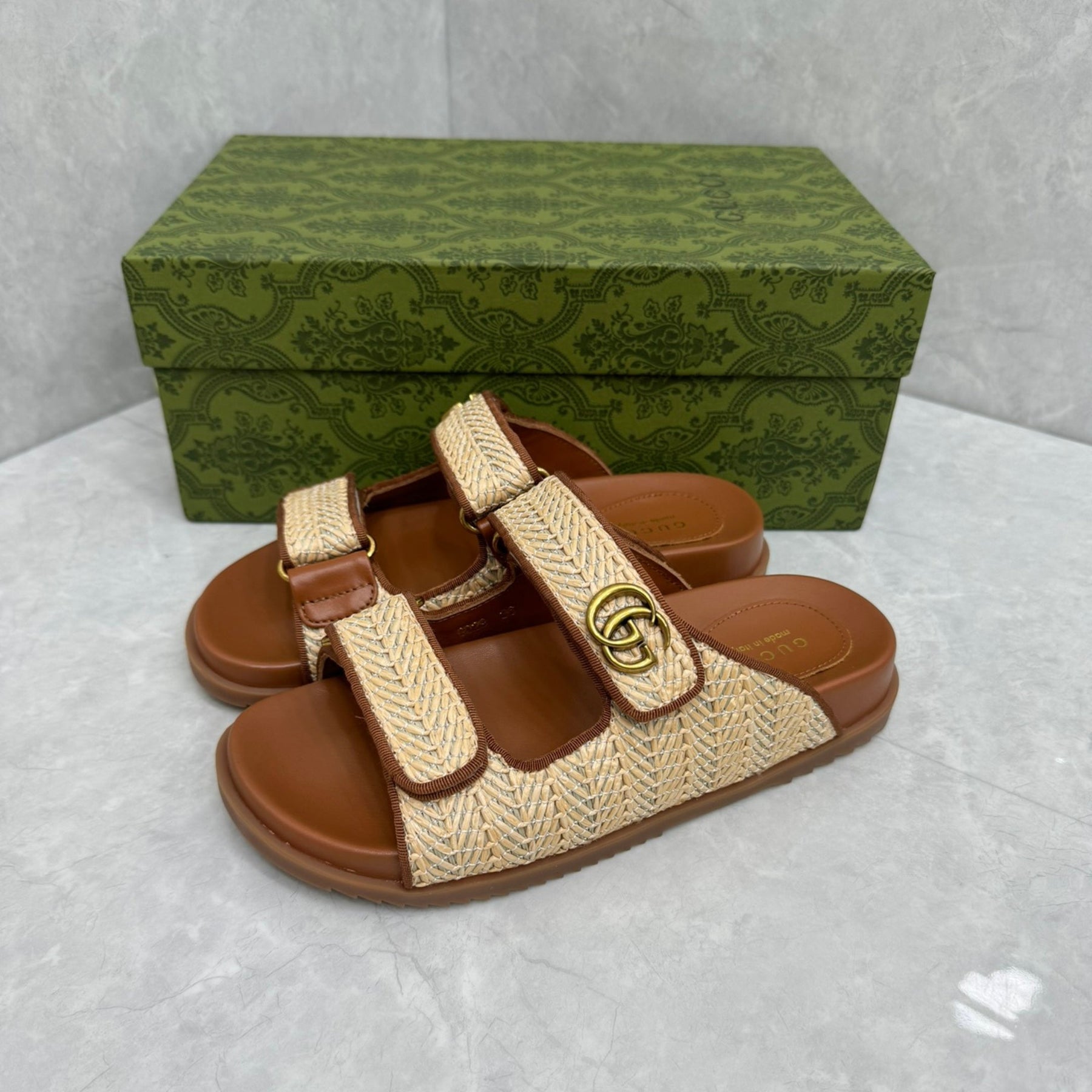 GG Slider Sandal with Double GG Beige