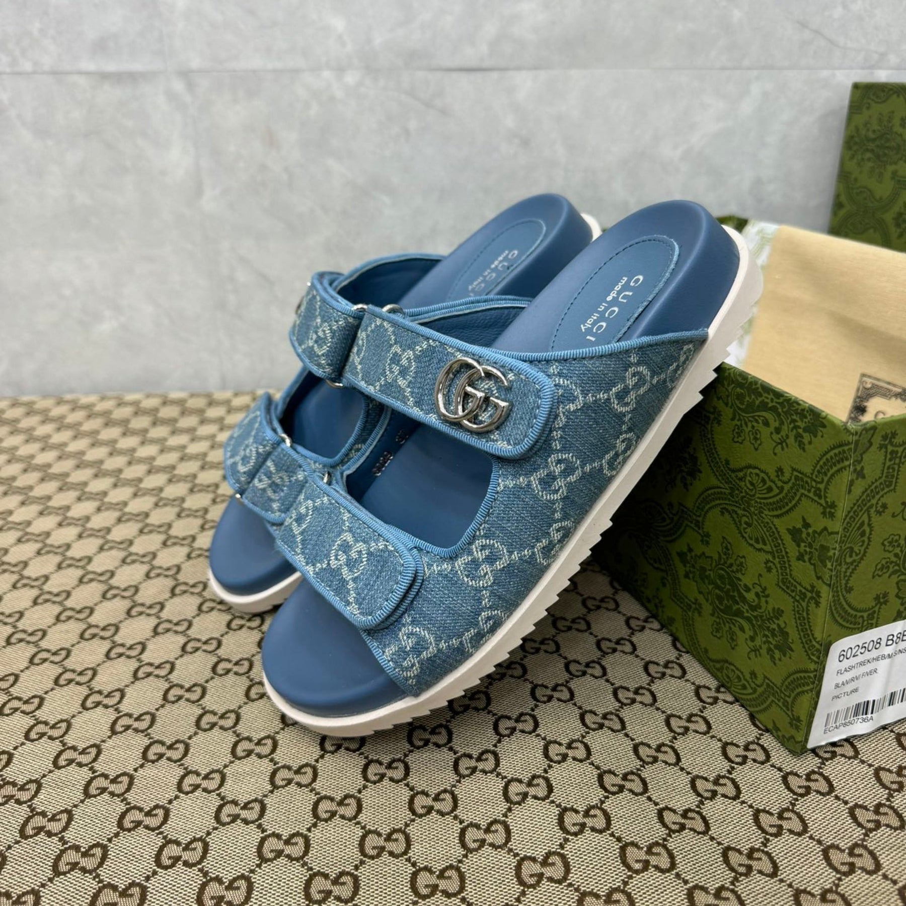 GG Slider Sandal with Double GG Blue