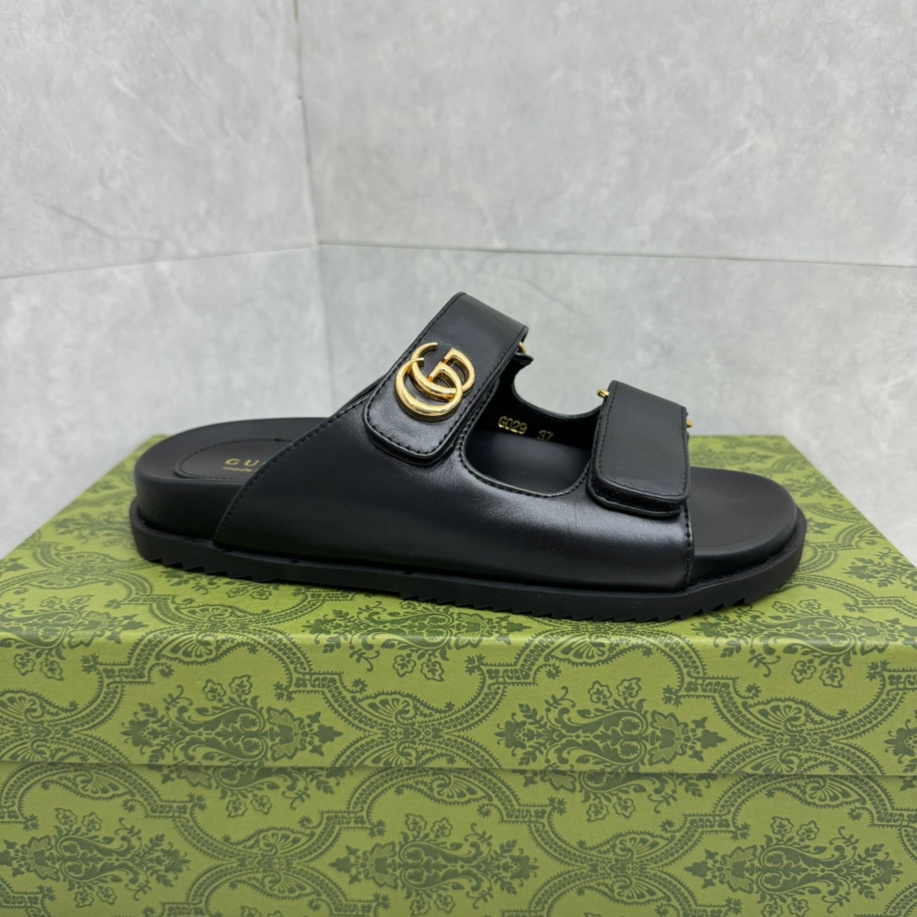 GG Slider Sandal with Double Black Leather