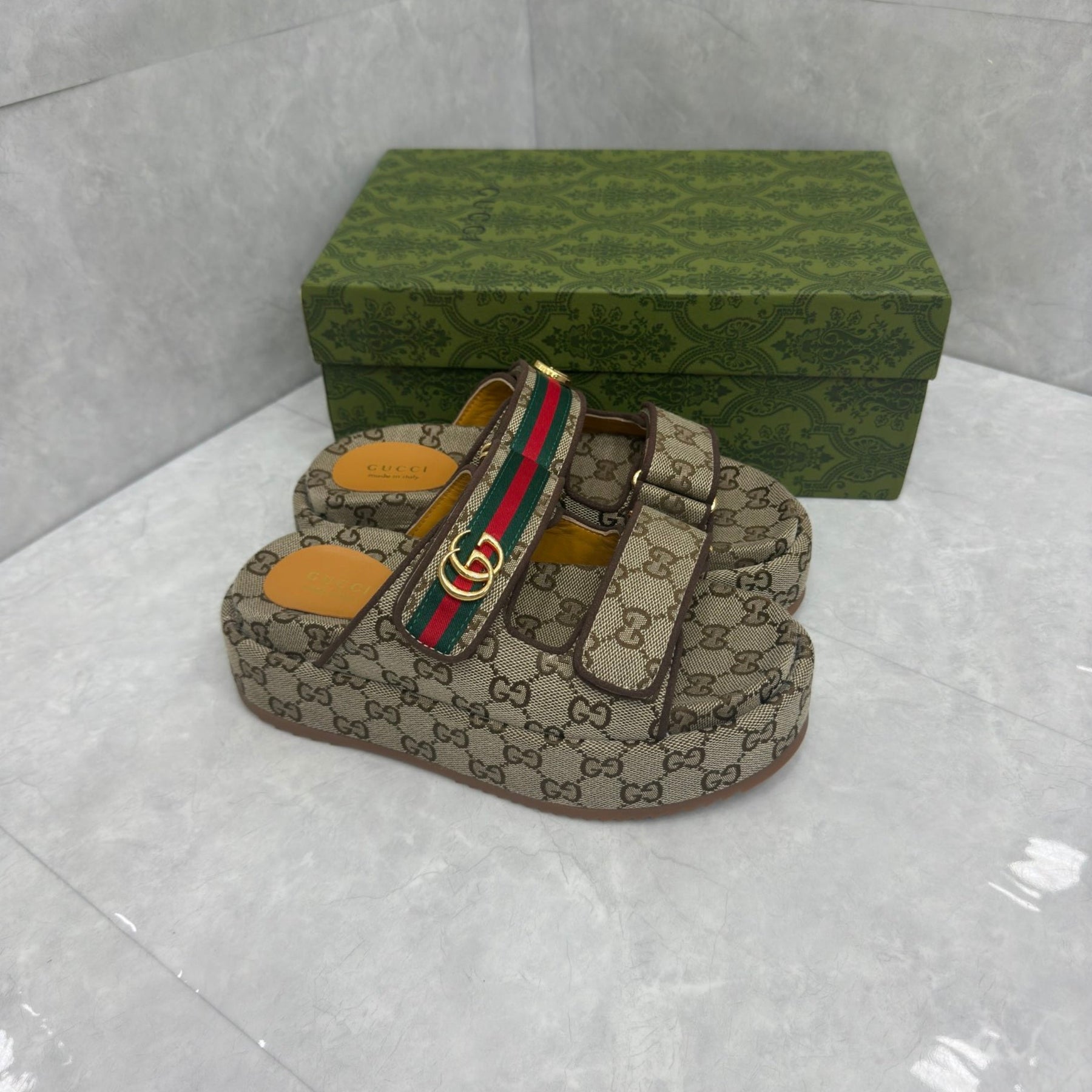 GG Platform Slider Sandal with Double Beige