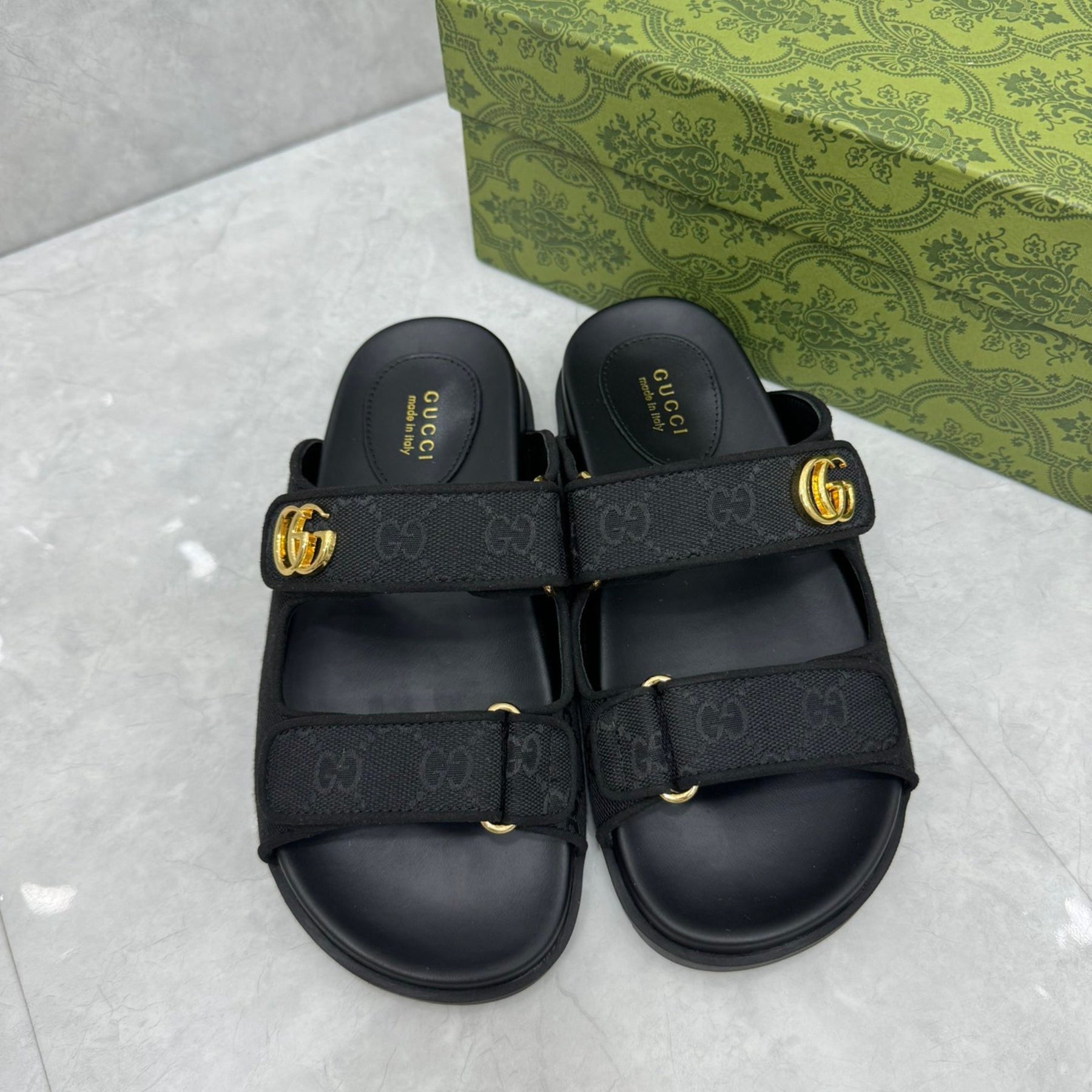 Sandália GG Slider com Double com preto