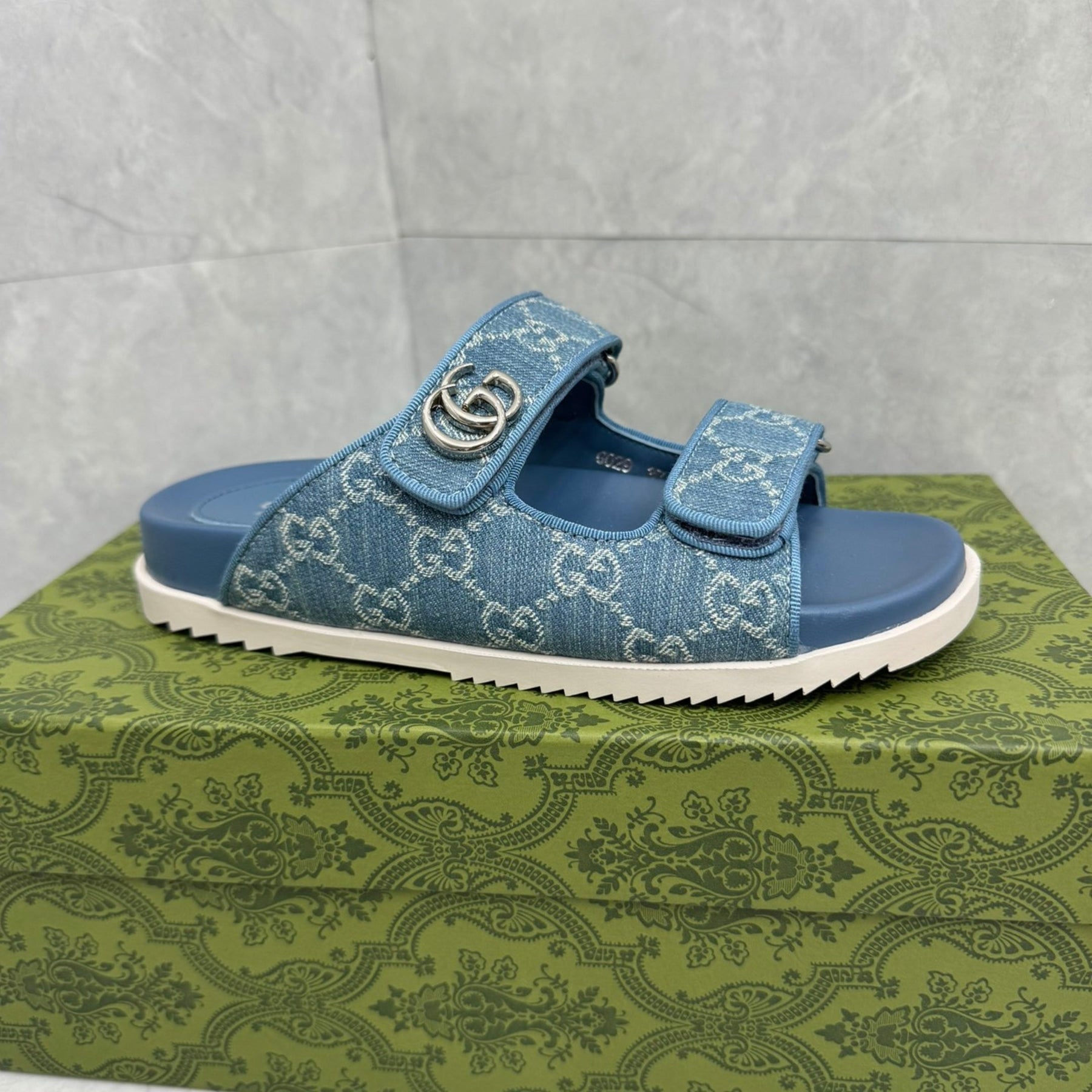 GG Slider Sandal with Double GG Blue