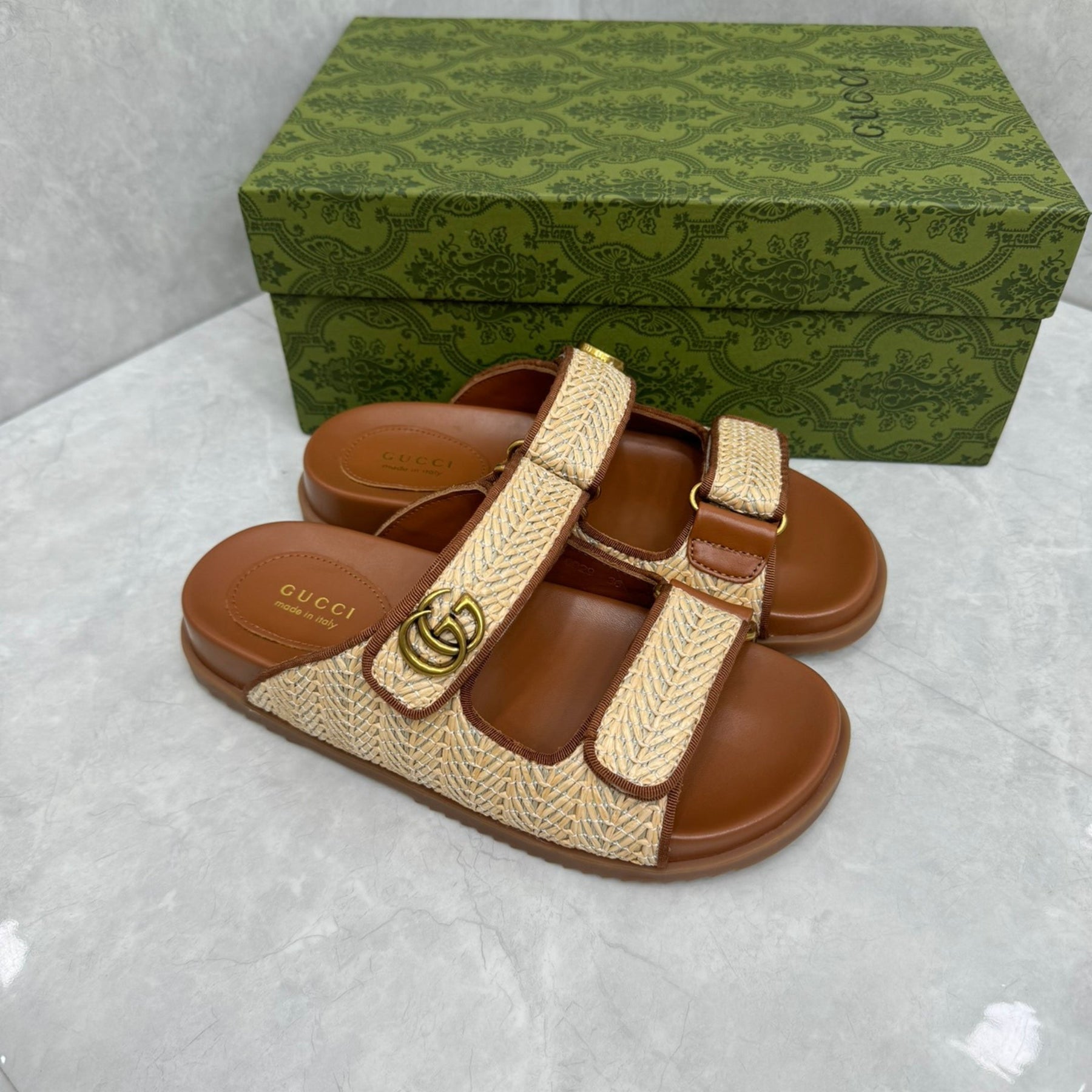 GG Slider Sandal with Double GG Beige