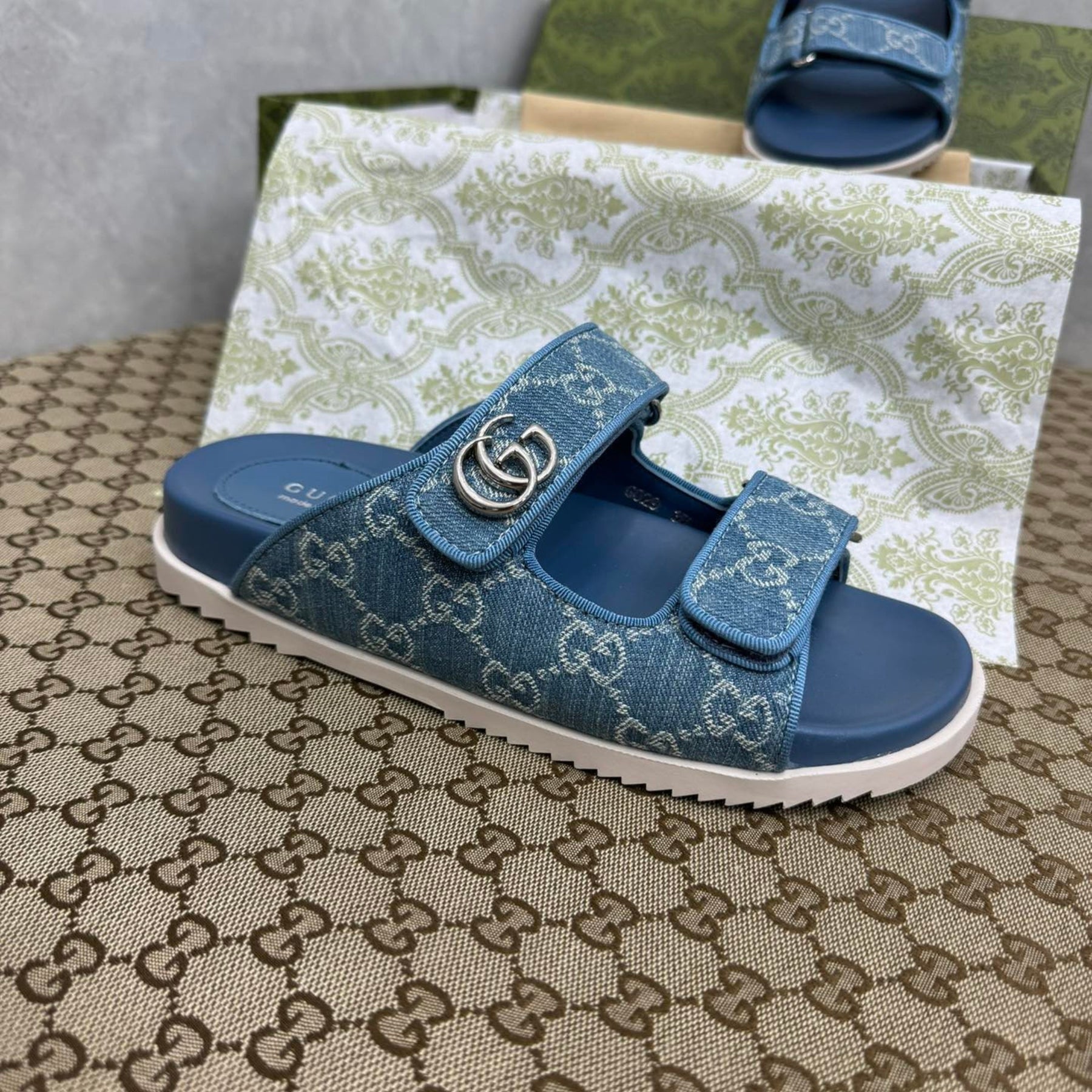 GG Slider Sandal with Double GG Blue