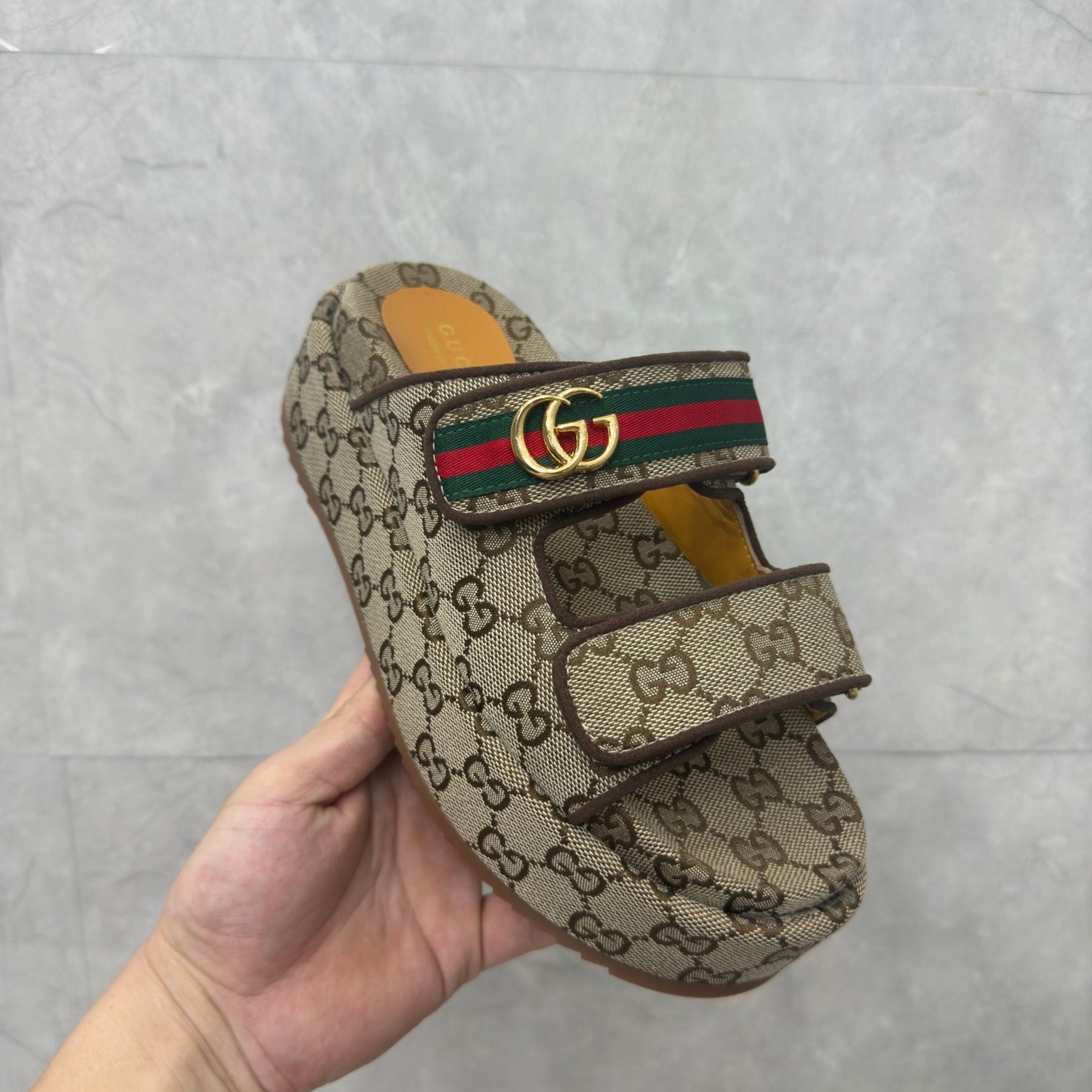GG Platform Slider Sandal with Double Beige