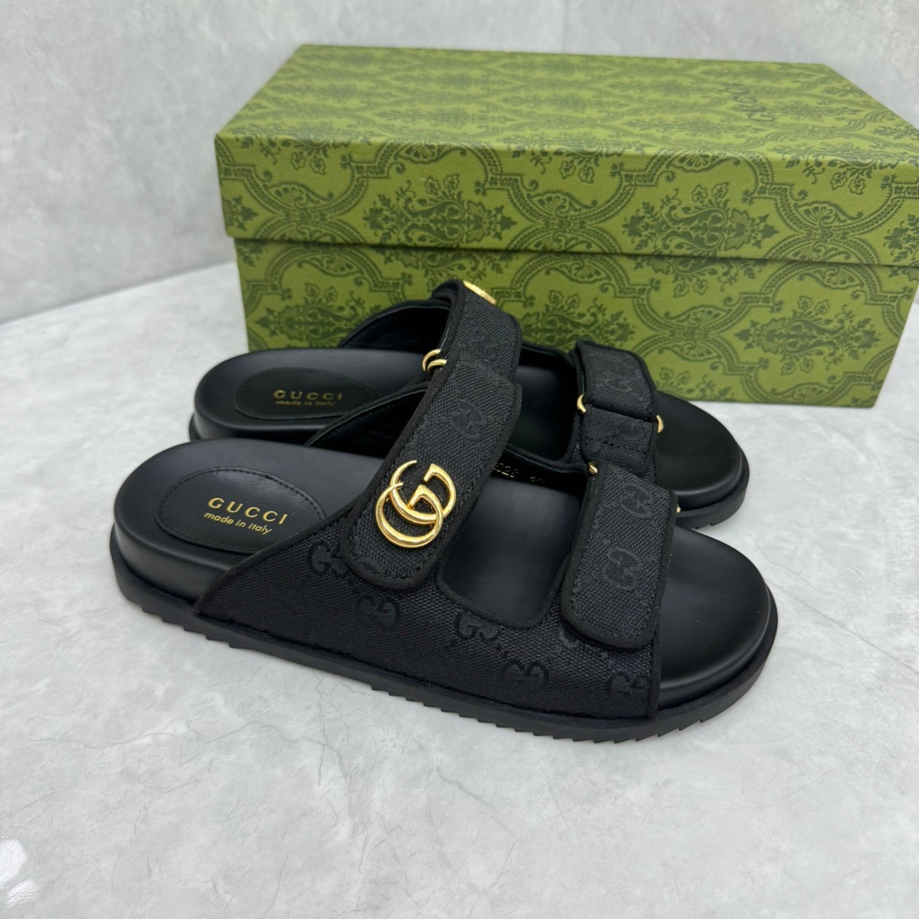 Sandália GG Slider com Double com preto