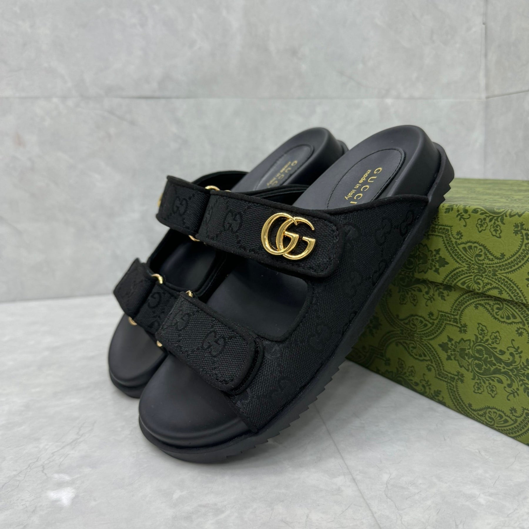 Sandália GG Slider com Double com preto