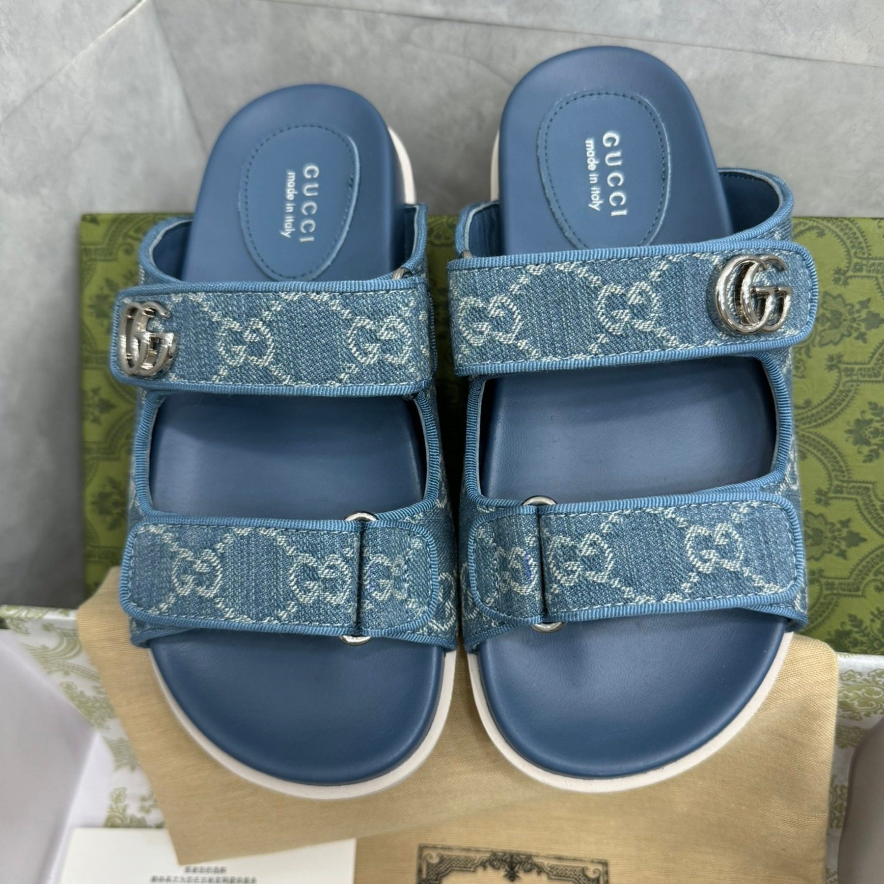 GG Slider Sandal with Double GG Blue
