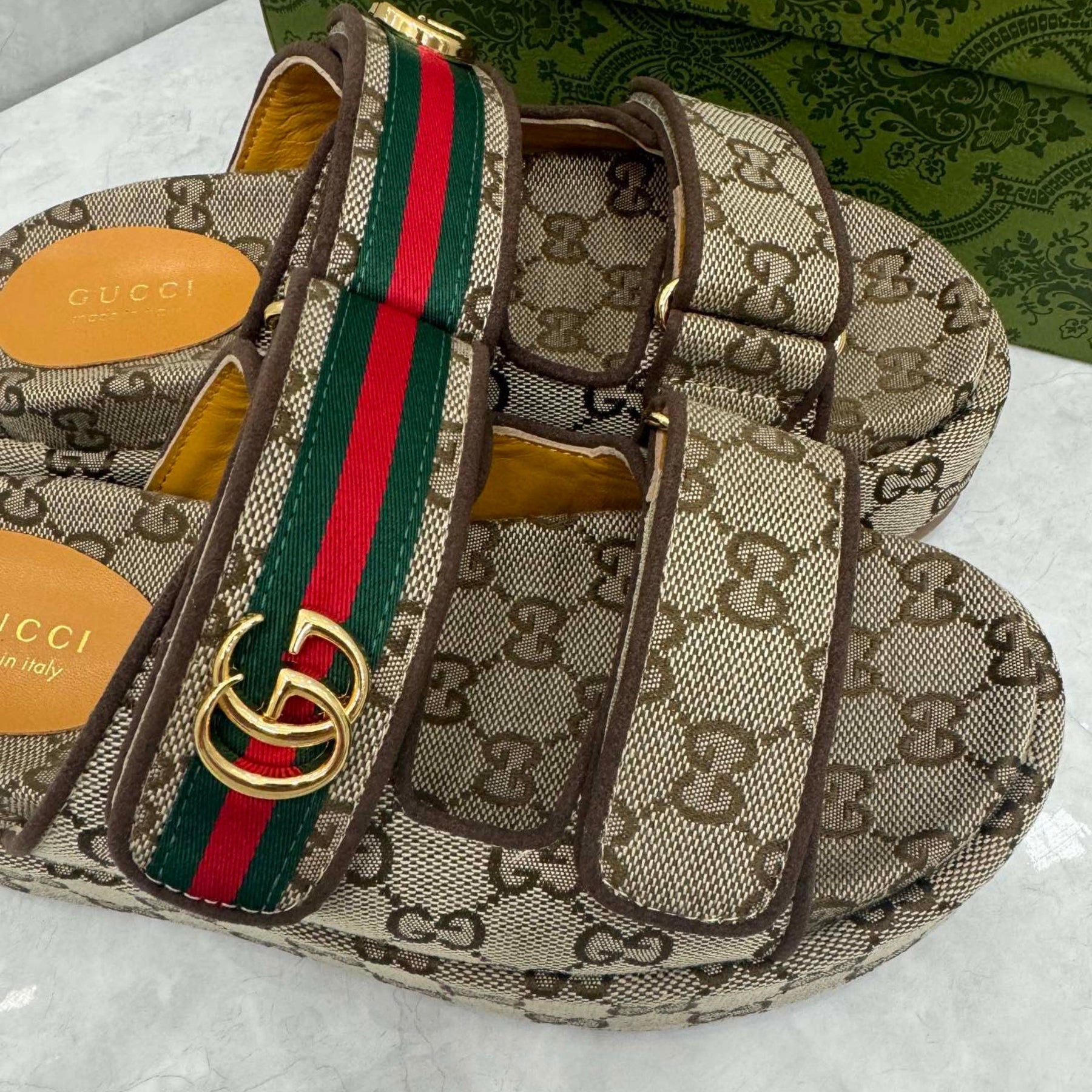 GG Platform Slider Sandal with Double Beige