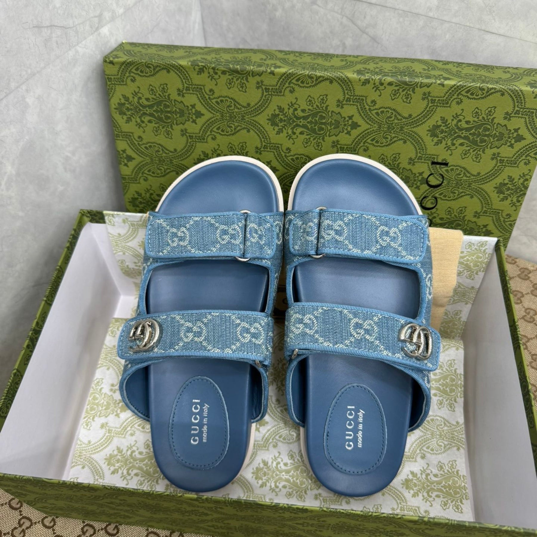GG Slider Sandal with Double GG Blue