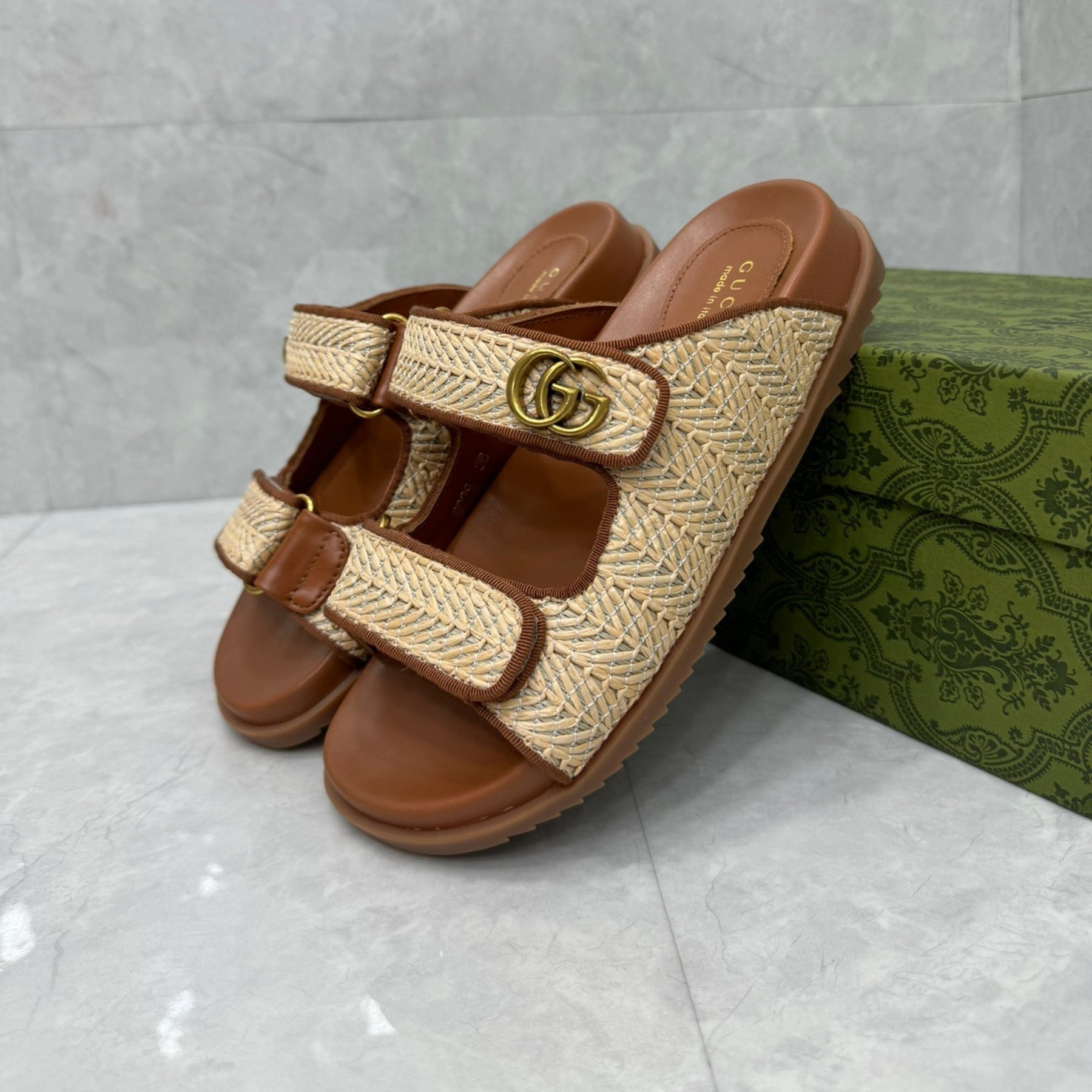 GG Slider Sandal with Double GG Beige
