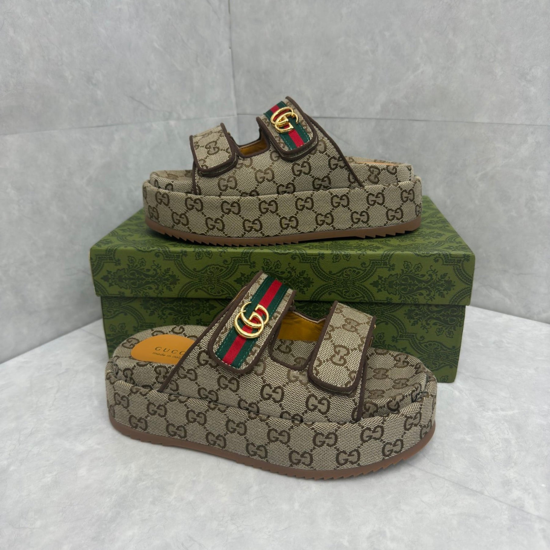 GG Platform Slider Sandal with Double Beige