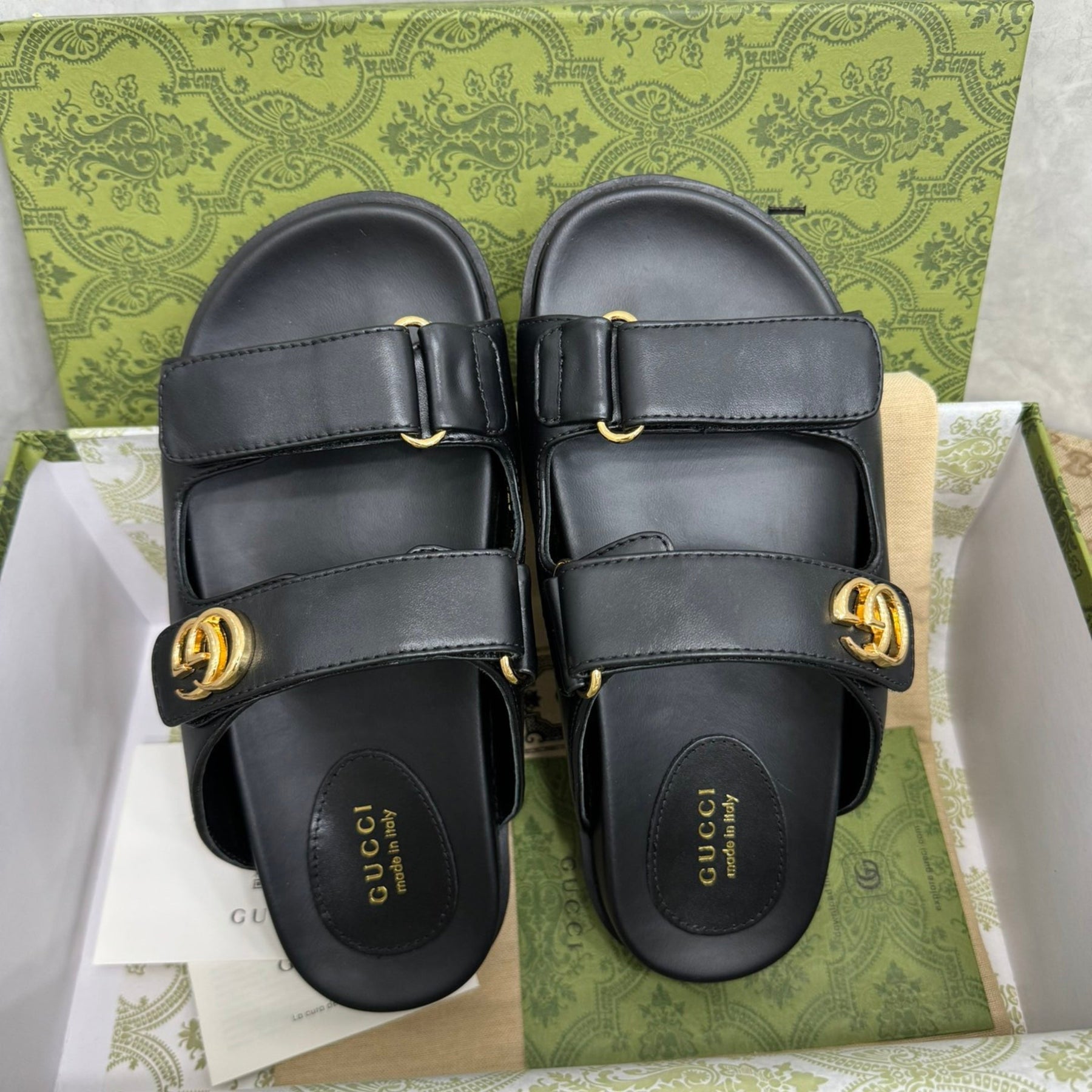 GG Slider Sandal with Double Black Leather