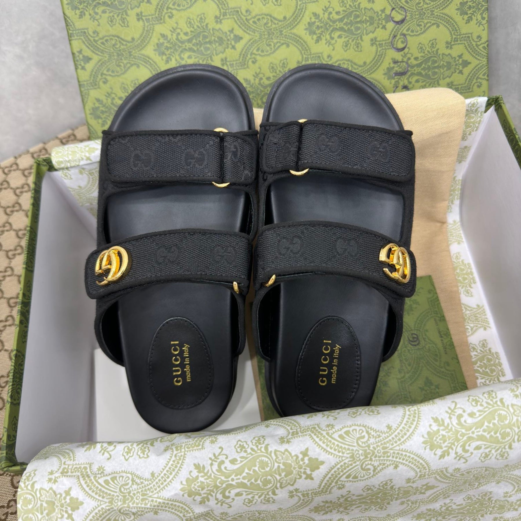 Sandália GG Slider com Double com preto