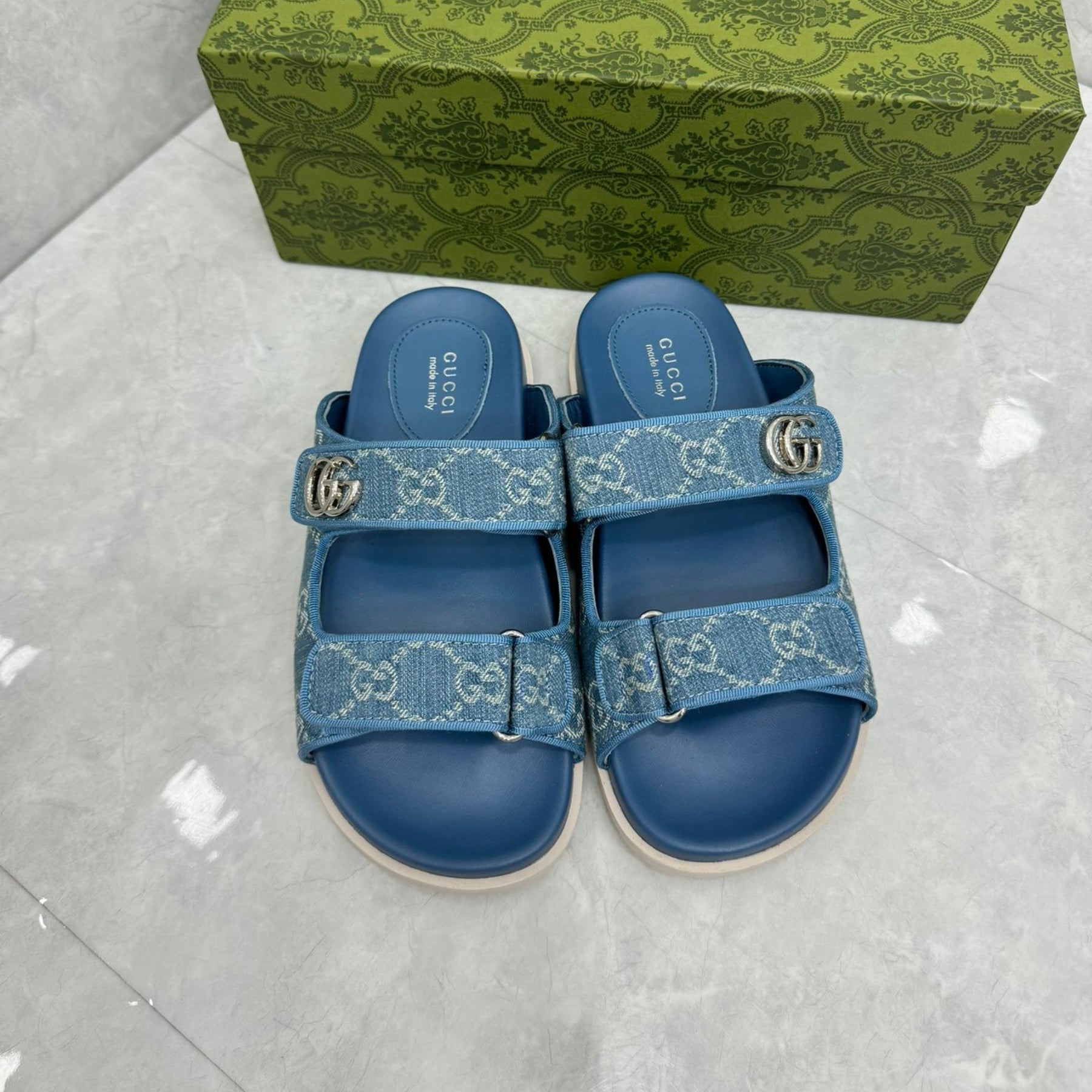GG Slider Sandal with Double GG Blue